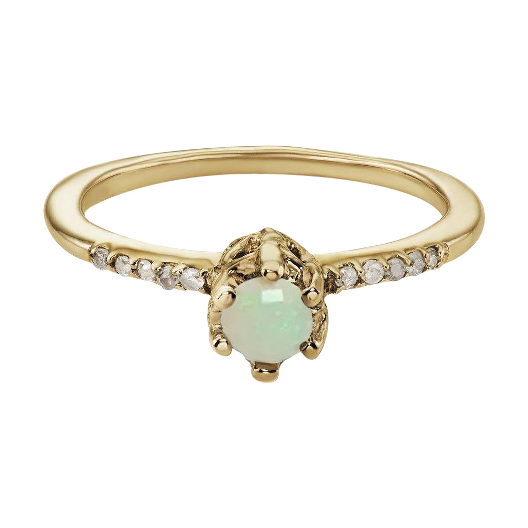 Maniamania Entity Engagement Ring in 14 Karat Gold with Opal and Diamonds For Sale