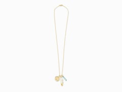 Maniamania 'Ephemera' Charm Necklace in 14 Karat Gold with Aquamarine and Pearl