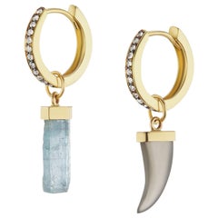 Maniamania Ephemera Earrings in 14k Gold with Aquamarine, Moonstone & Diamonds