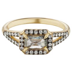 Maniamania Etherea Ring in 14k Gold with Rustic Grey Diamond and Diamond Pave