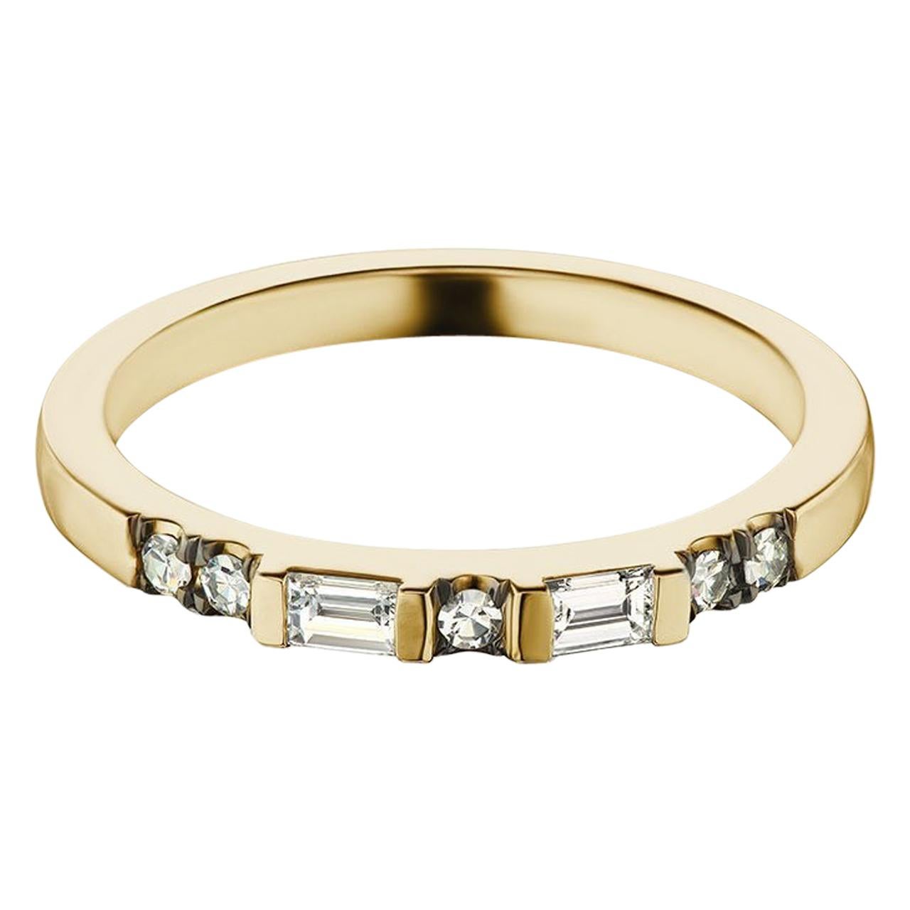 Maniamania Lyra Wedding ring in 14 Karat Yellow Gold and White Diamonds For Sale