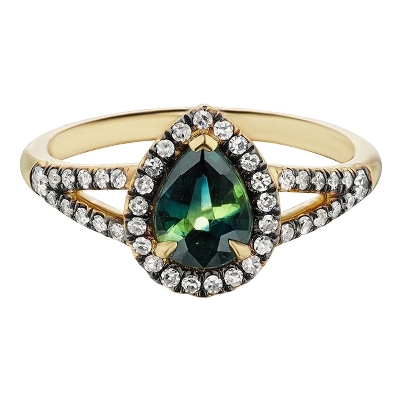 Maniamania Reverie Engagement Ring in 14 Karat Gold with Bi-Color Sapphire For Sale