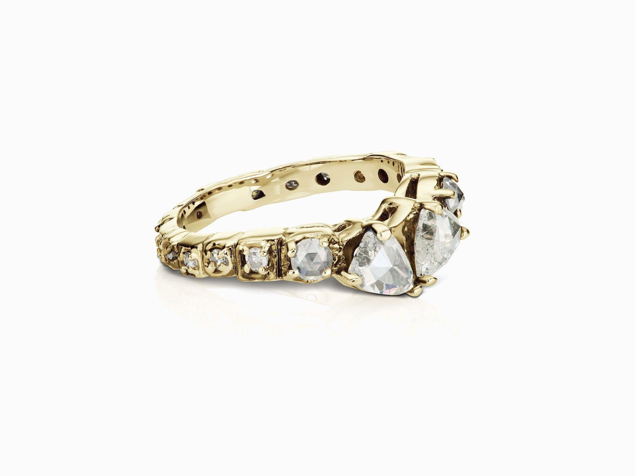 Women's Maniamania Sacred Band in 14 Karat Yellow Gold with White Rose Cut Diamonds For Sale