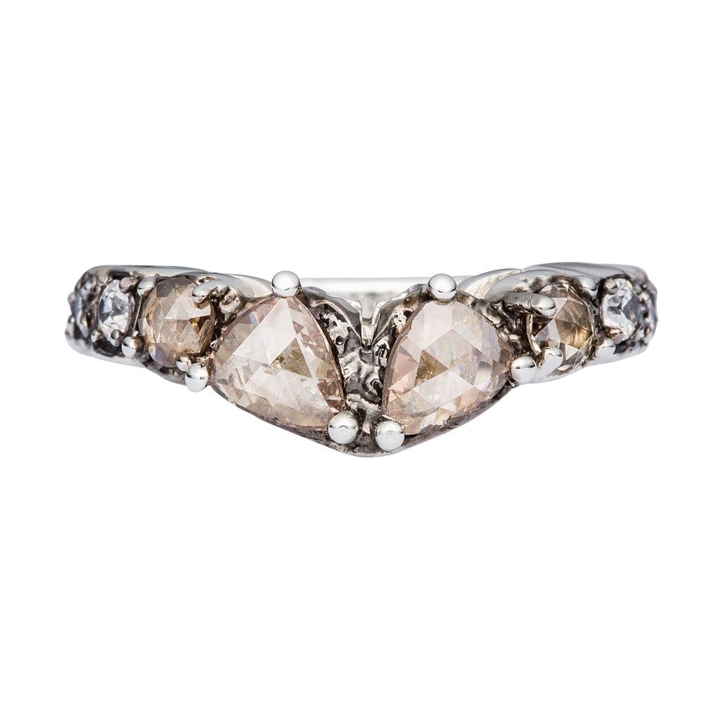 Maniamania Sacred Engagement Ring in Champagne Rose Cut Diamond and White Gold For Sale