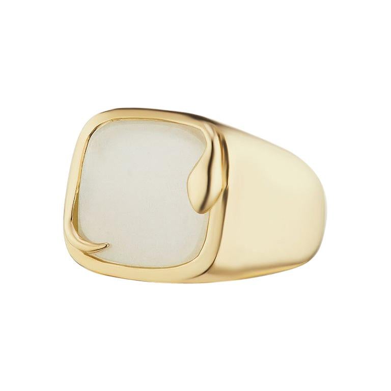 Maniamania Serpentine Cocktail Ring in 14 Karat Yellow Gold with Pearl Moonstone For Sale