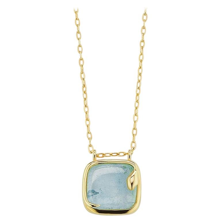 Maniamania Serpentine Necklace in 14 Karat Yellow Gold with Aquamarine For Sale