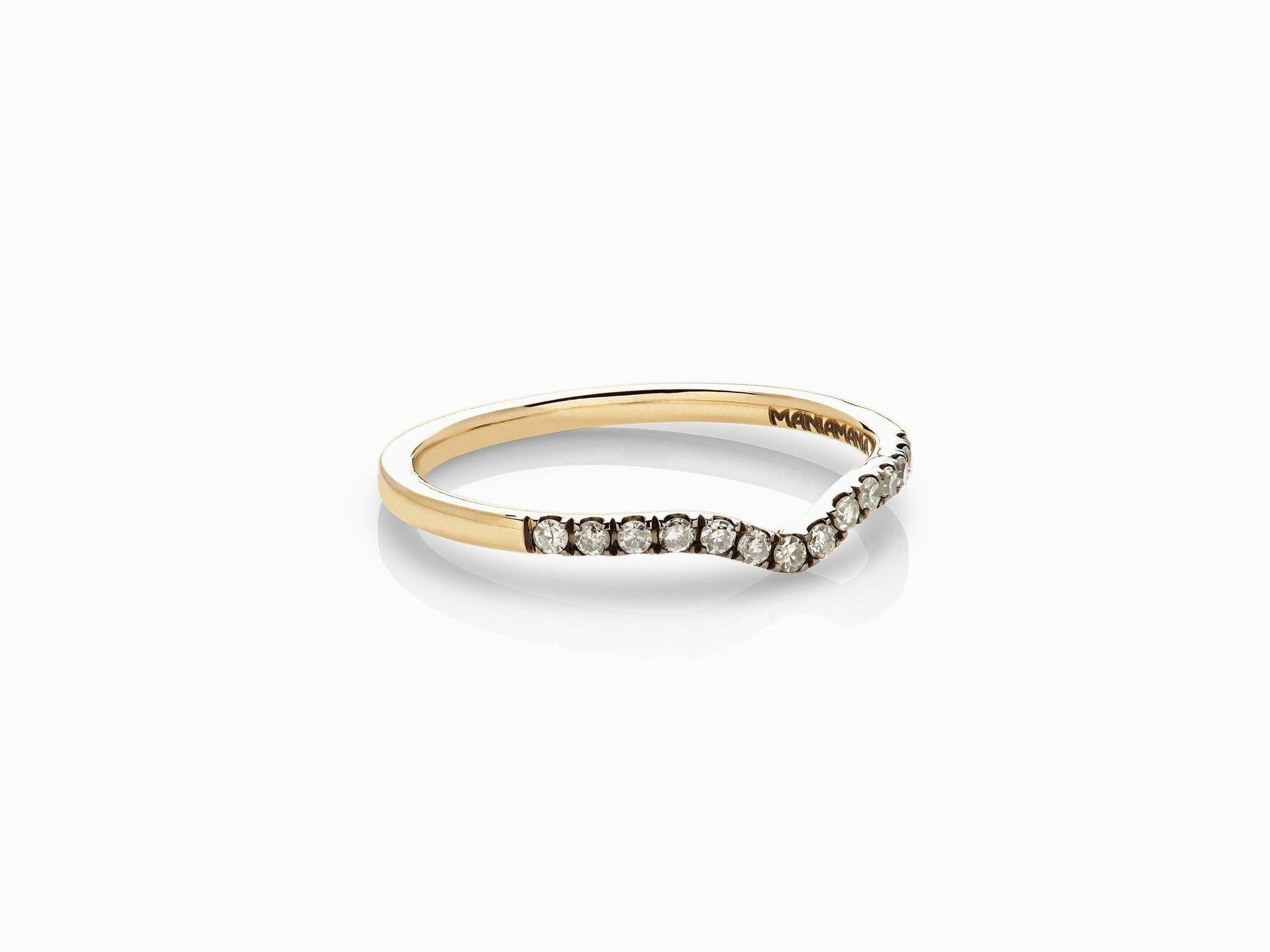 MANIAMANIA Unity Wedding band in 14k Yellow Gold, our gently curved band featuring pavé of white diamonds (0.19ctw). Size 6 *This ring is ready to ship and can be resized for no additional fee prior to shipment, however this beautiful ring is ALSO