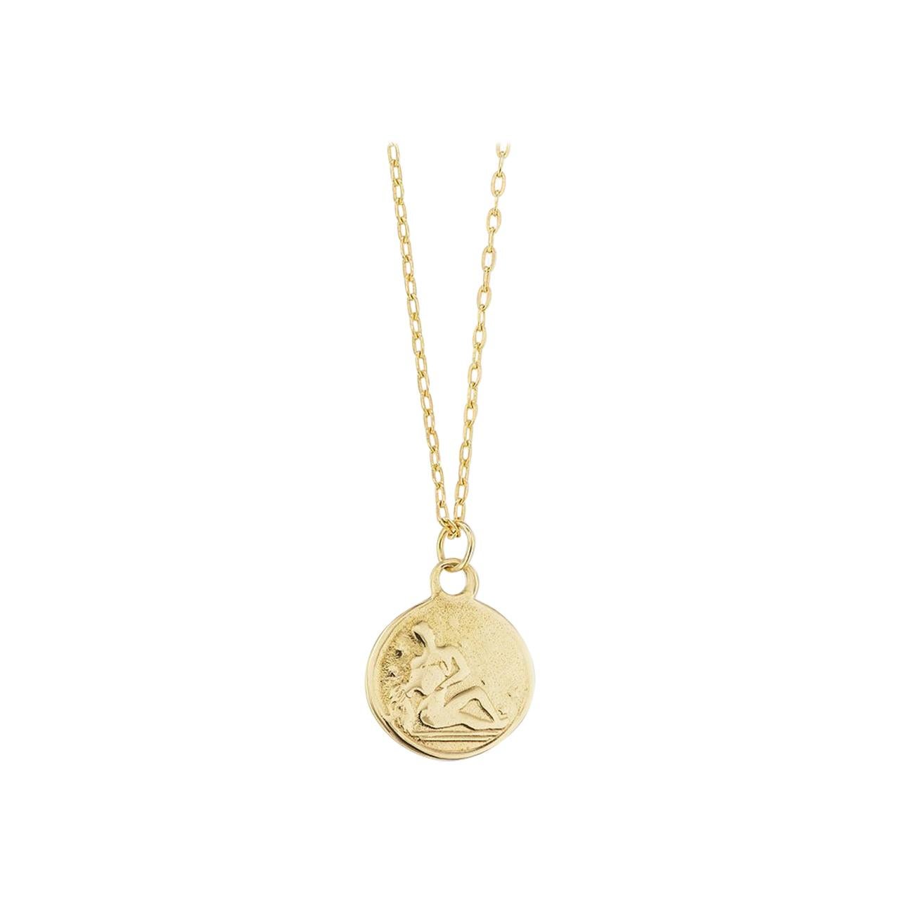 Maniamania Zodiac Aquarius Coin Charm Pendant in 14 Karat Gold For Sale