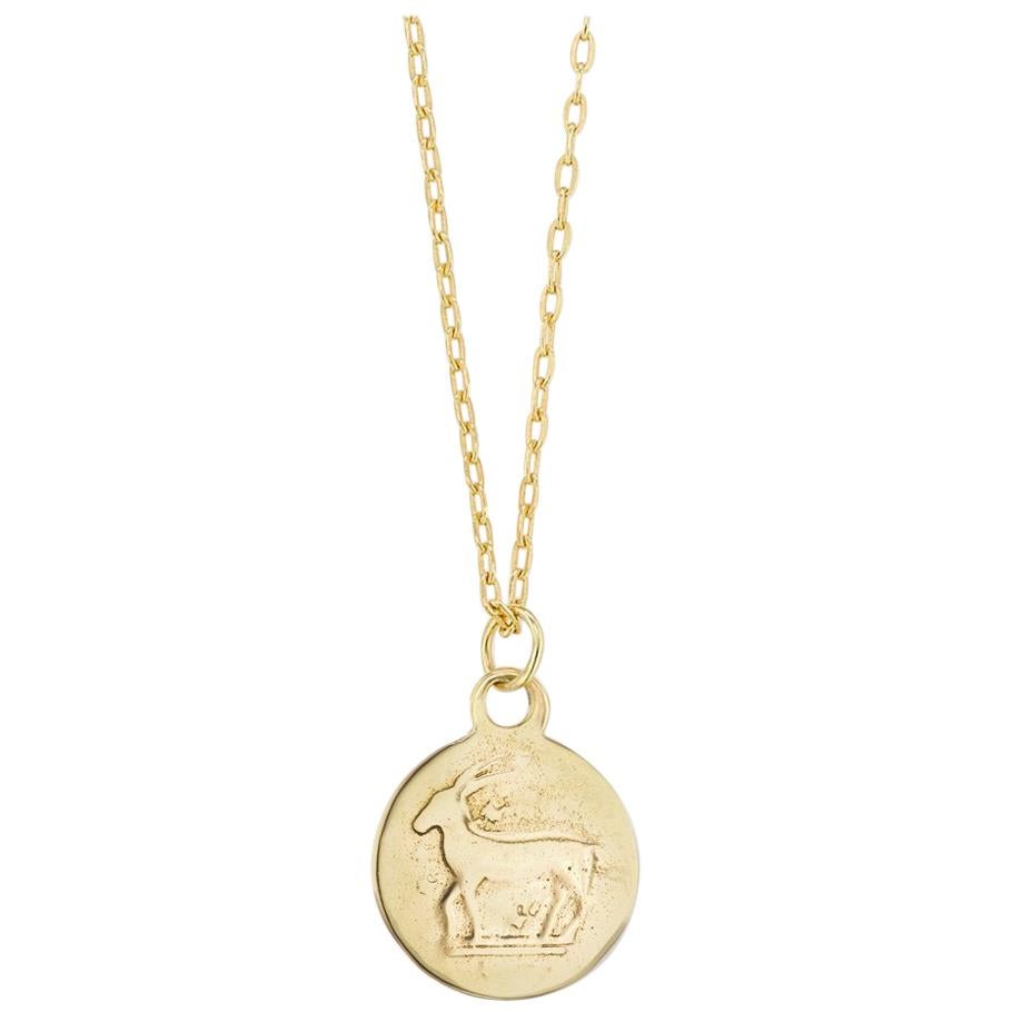 Maniamania Zodiac Capricorn Coin Charm Pendant in 14 Karat Gold For Sale