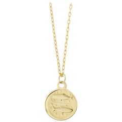 Maniamania Zodiac Pisces Coin Charm Pendant Necklace in 14 Karat Gold