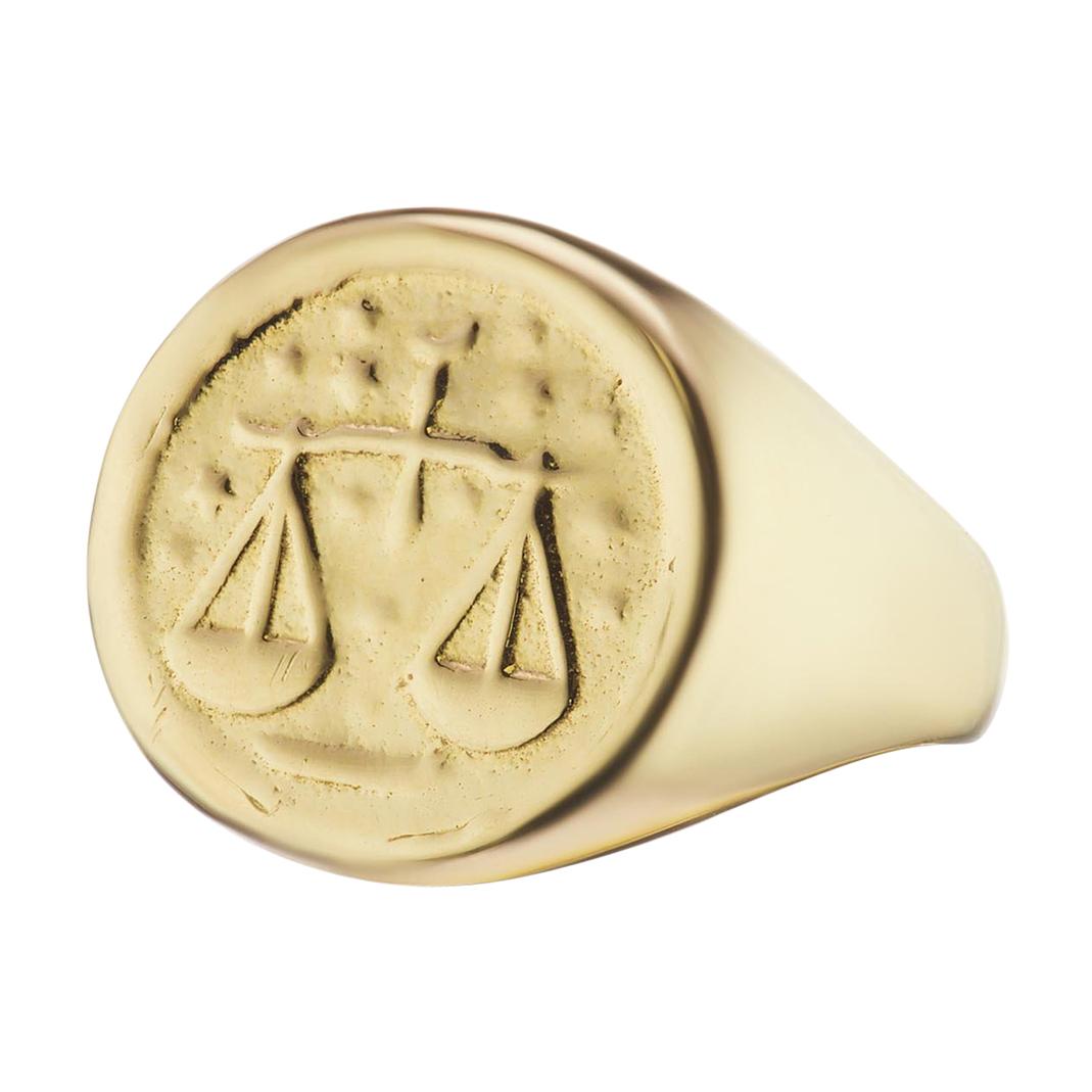 Maniamania Zodiac Signet Ring in 14 Karat Yellow Gold, Libra For Sale