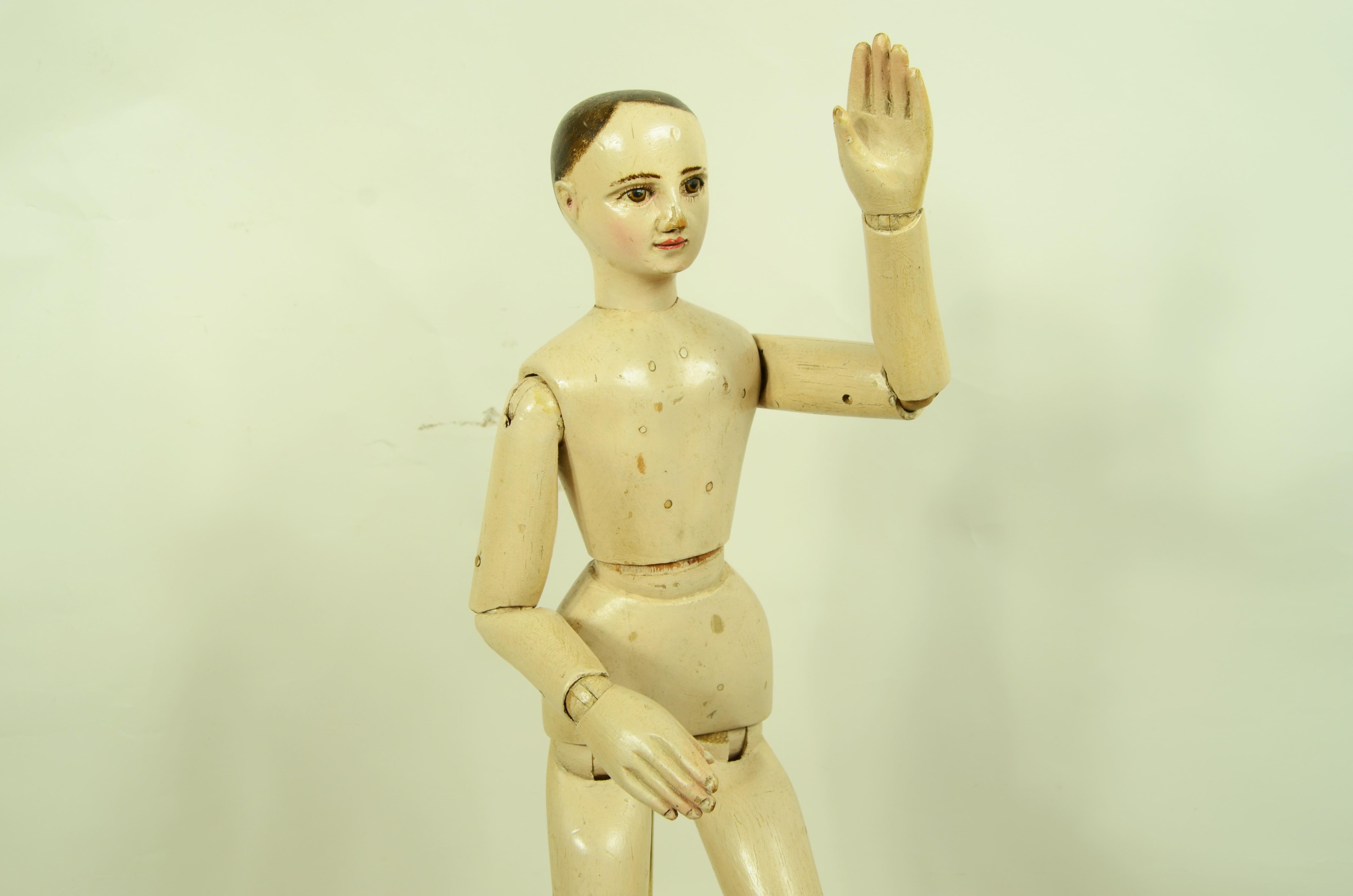 Manichino maschile da artista snodabile  fine '800 in legno di faggio 19.7 in 5
