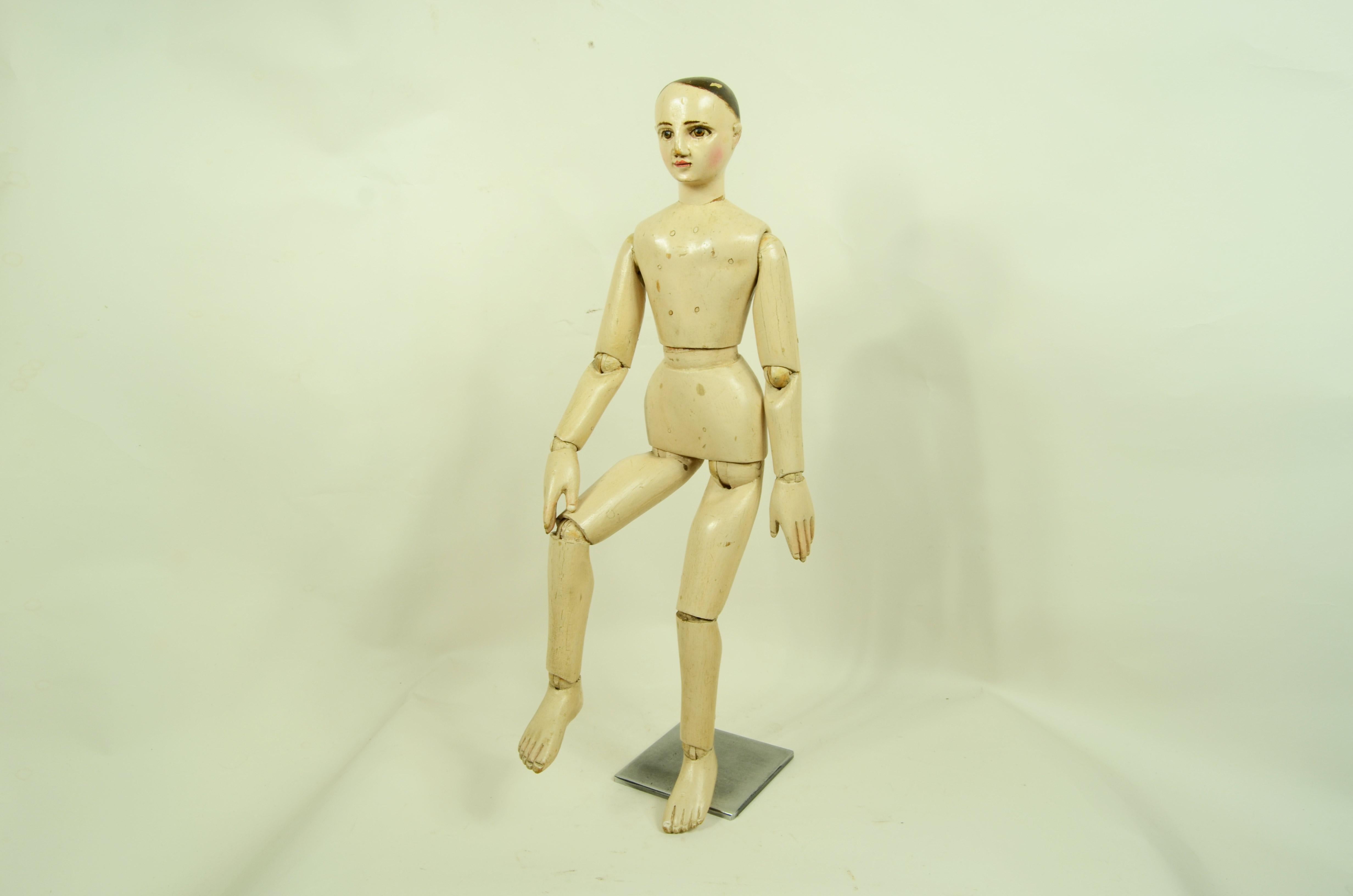 Manichino maschile da artista snodabile  fine '800 in legno di faggio 19.7 in 1