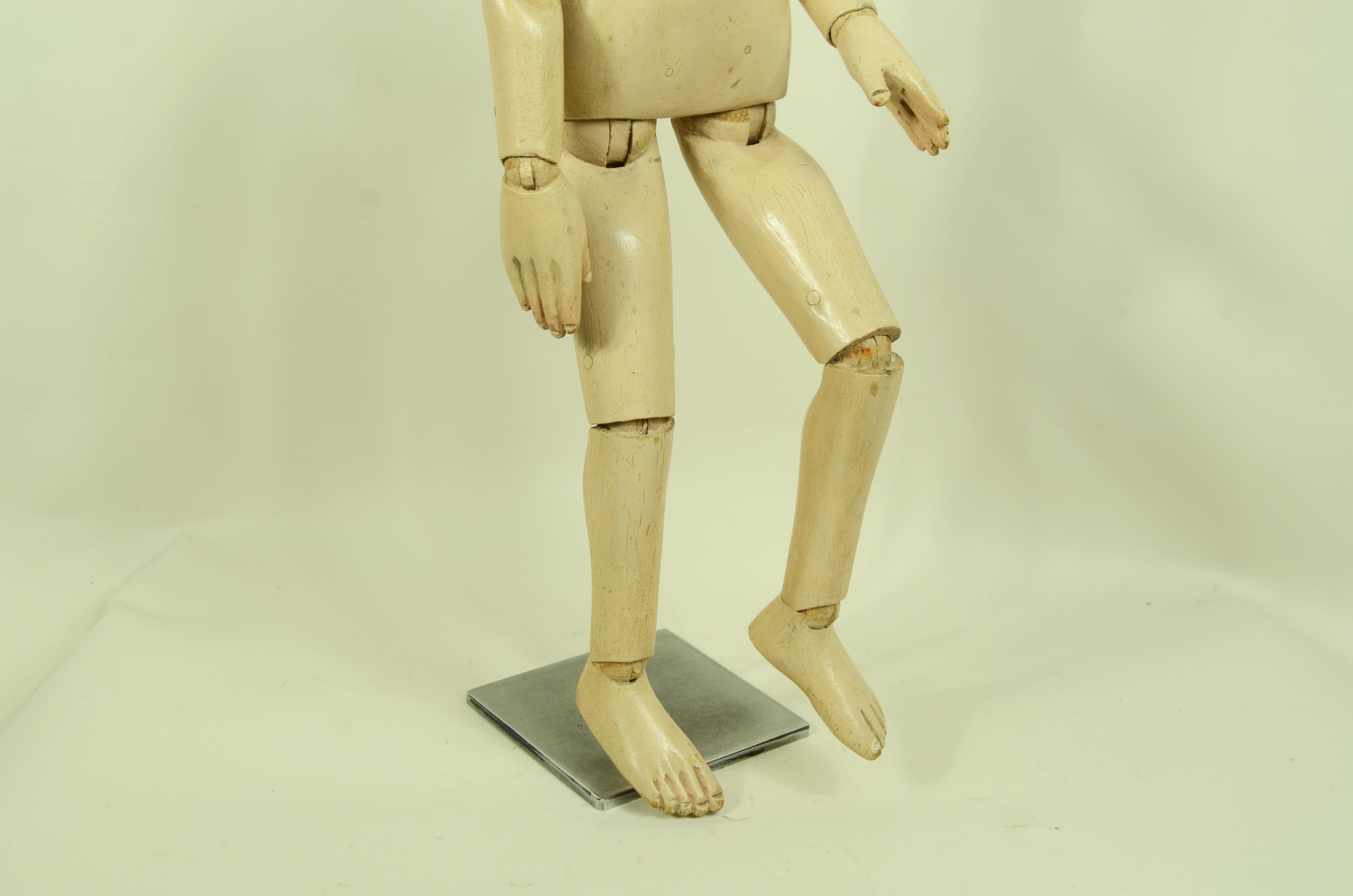 Manichino maschile da artista snodabile  fine '800 in legno di faggio 19.7 in 3
