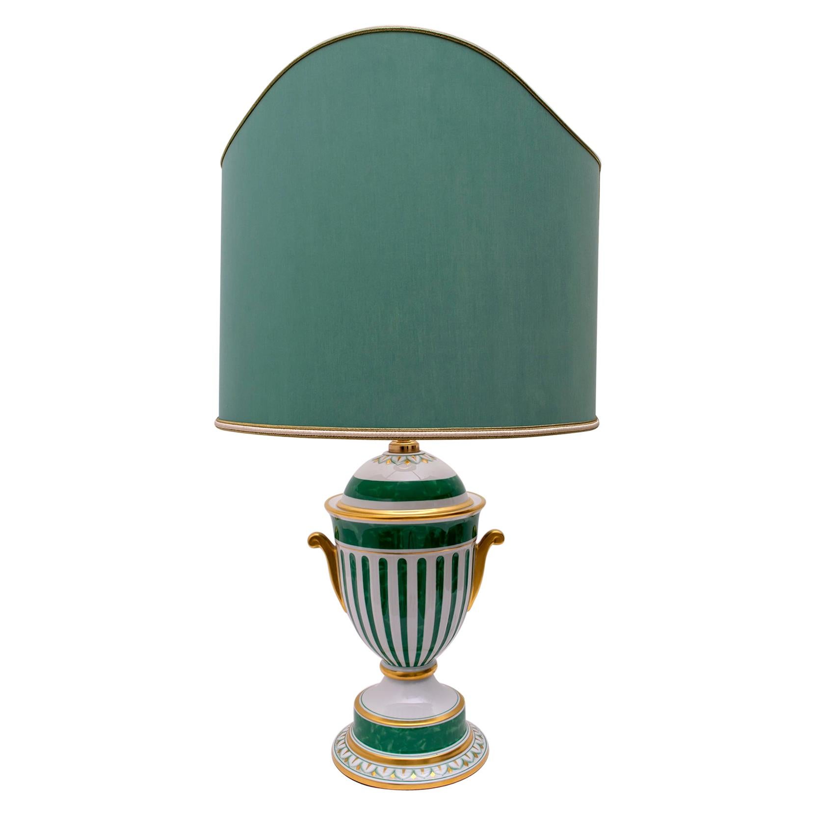 Manifattura Artistica Le Porcellane Italian Gold-Plated Table Lamp Hand Painted For Sale