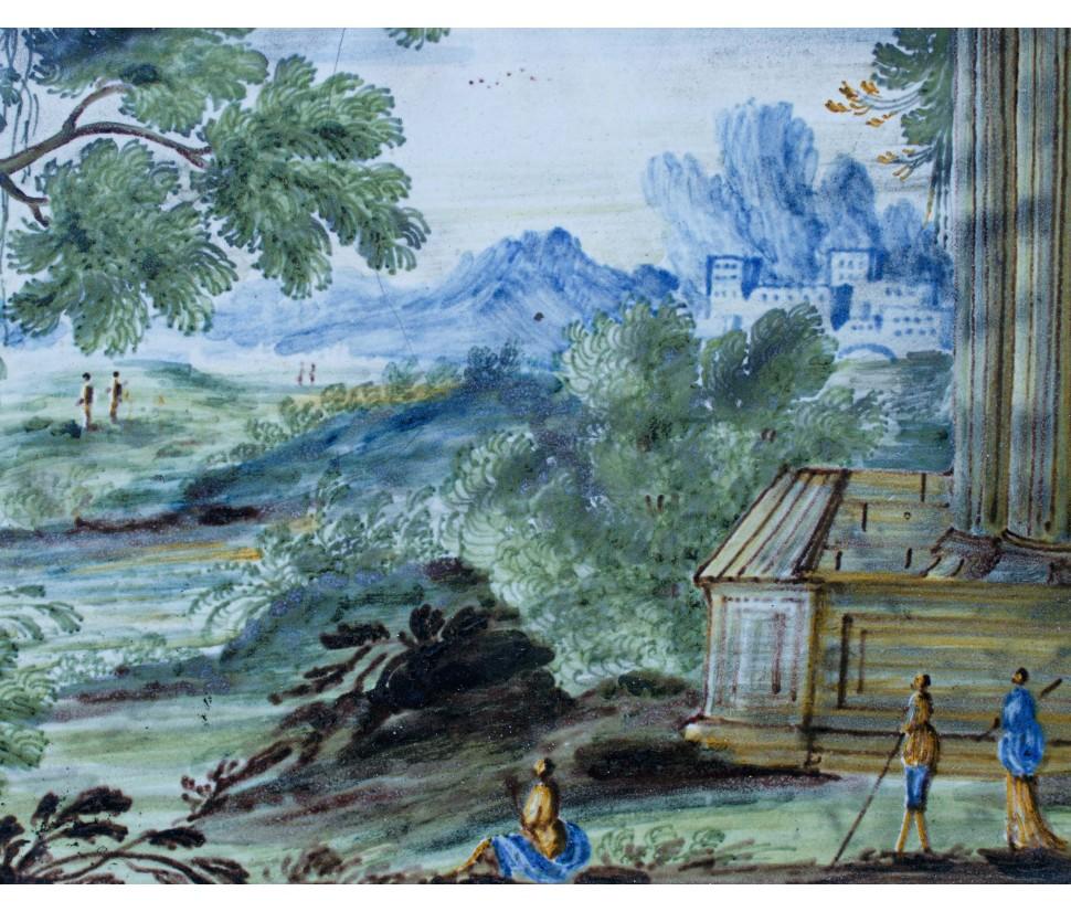 By Manifattura Castelli, Landscape with architecture and figures - Sculpture by manifattura castelli