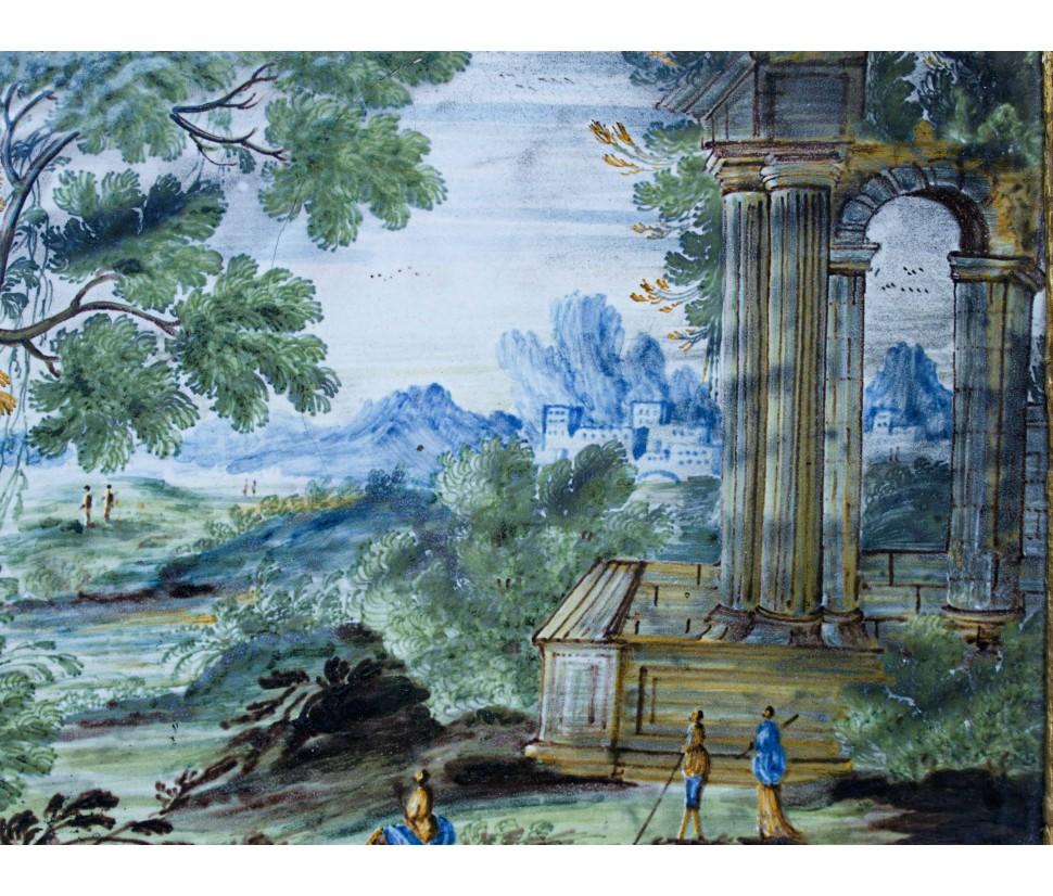 By Manifattura Castelli, Landscape with architecture and figures - Gray Figurative Sculpture by manifattura castelli