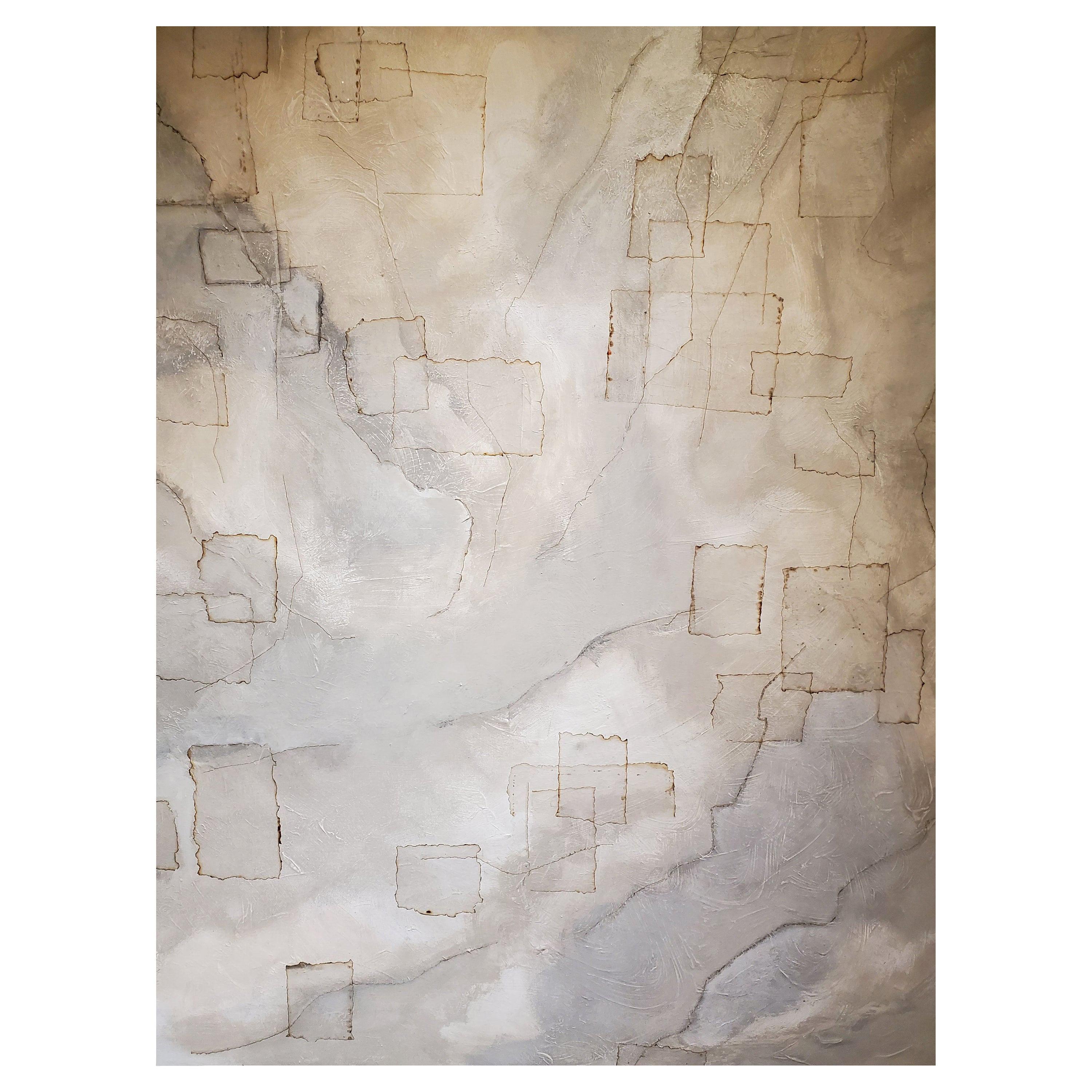 "Manifestación" Pintura abstracta gris y blanca de técnica mixta sobre lienzo