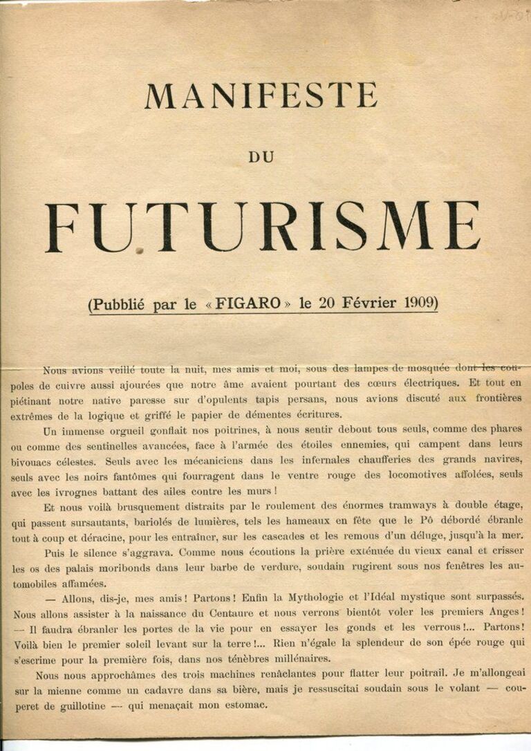 Manifeste du futurisme, art du papier italien, style futuriste, 1914