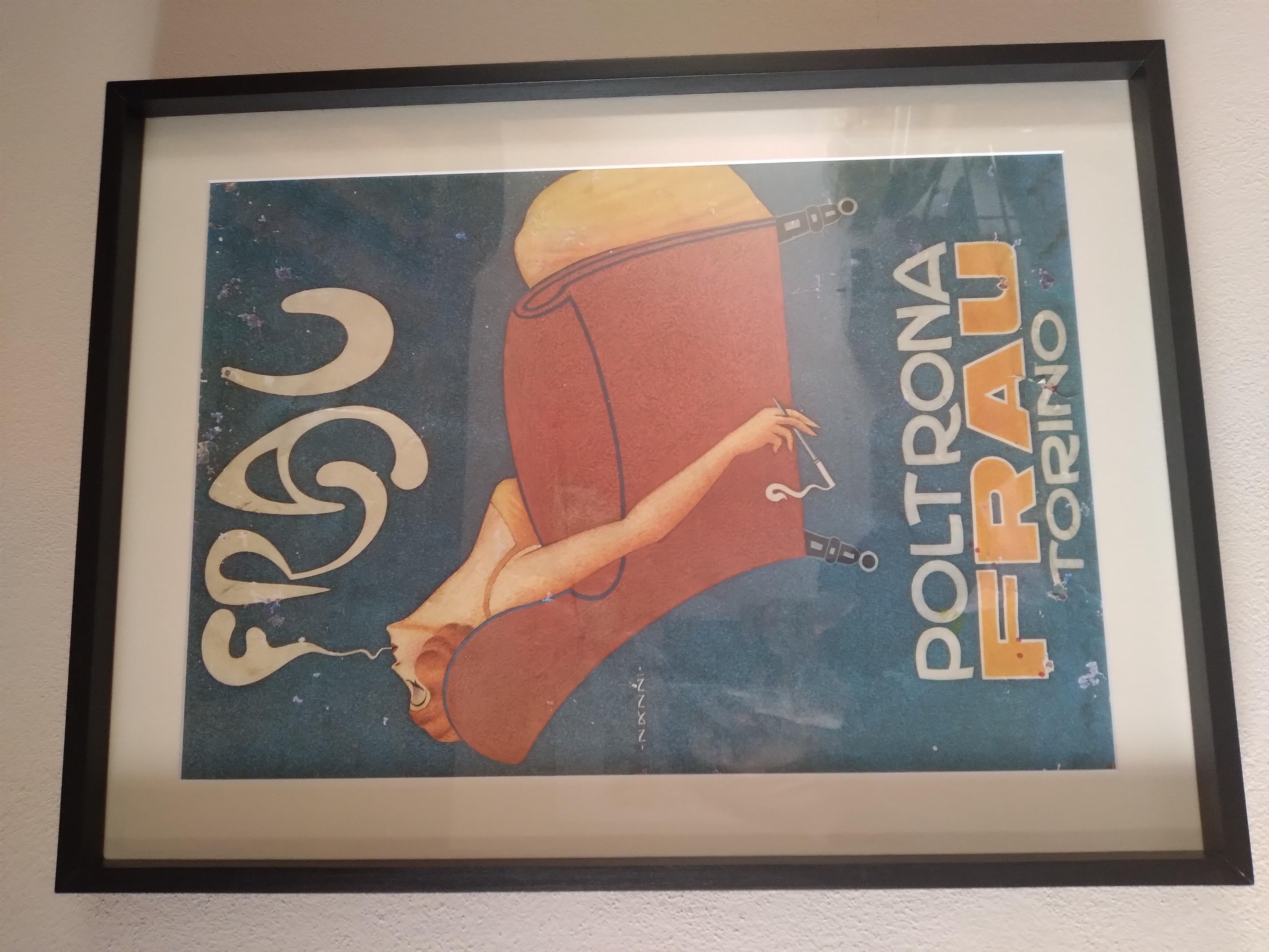 Mid-Century Modern Poltrona Frau Advertising Poster  For Sale