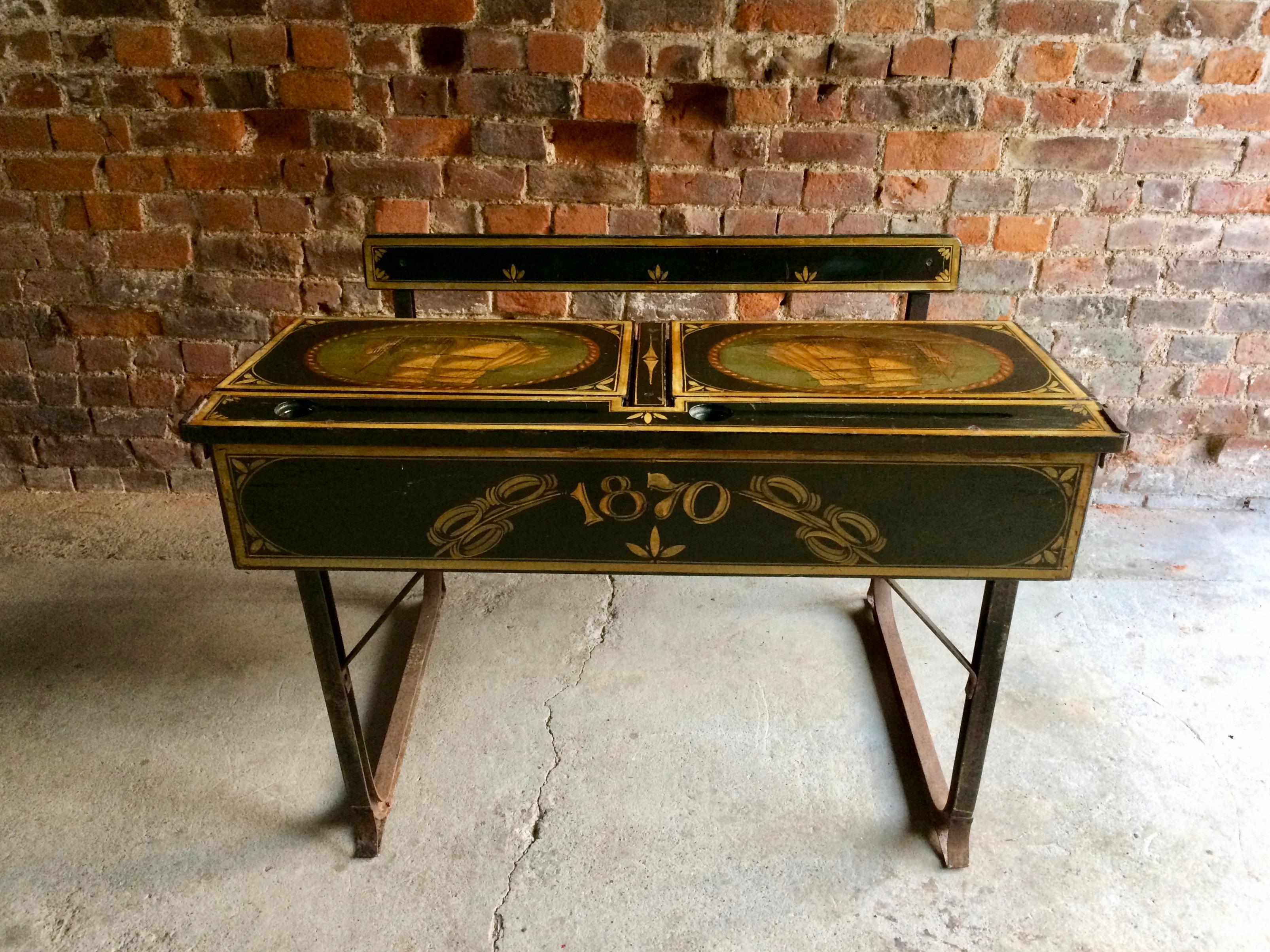 antique double school desk