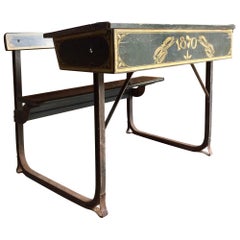 Manificent Victorian Double School Desk Elm and Metal Painted, circa 1870