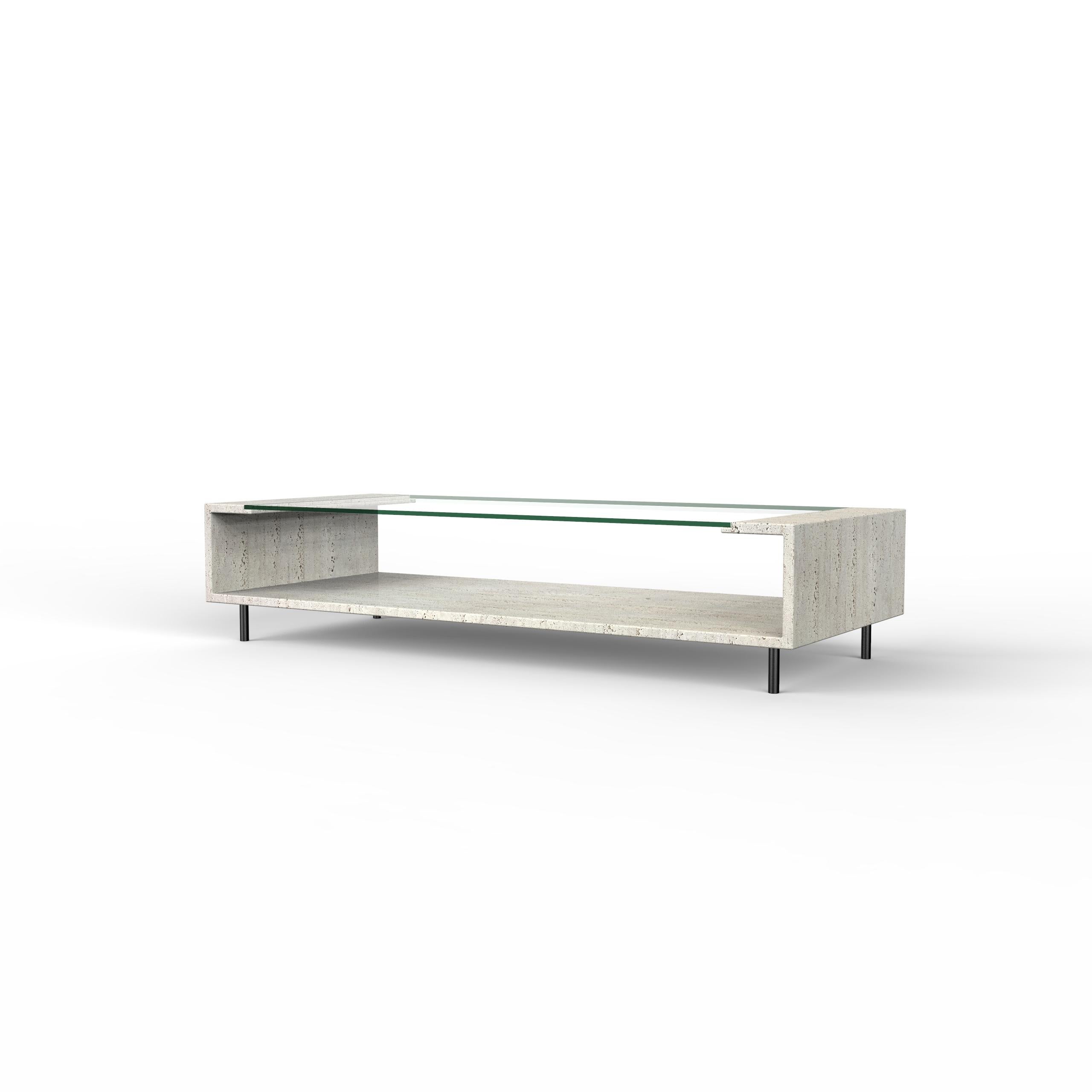 Modern Manila 2.0 Italian Travertine Marble & Crystal Coffee Table Contemporary Design For Sale