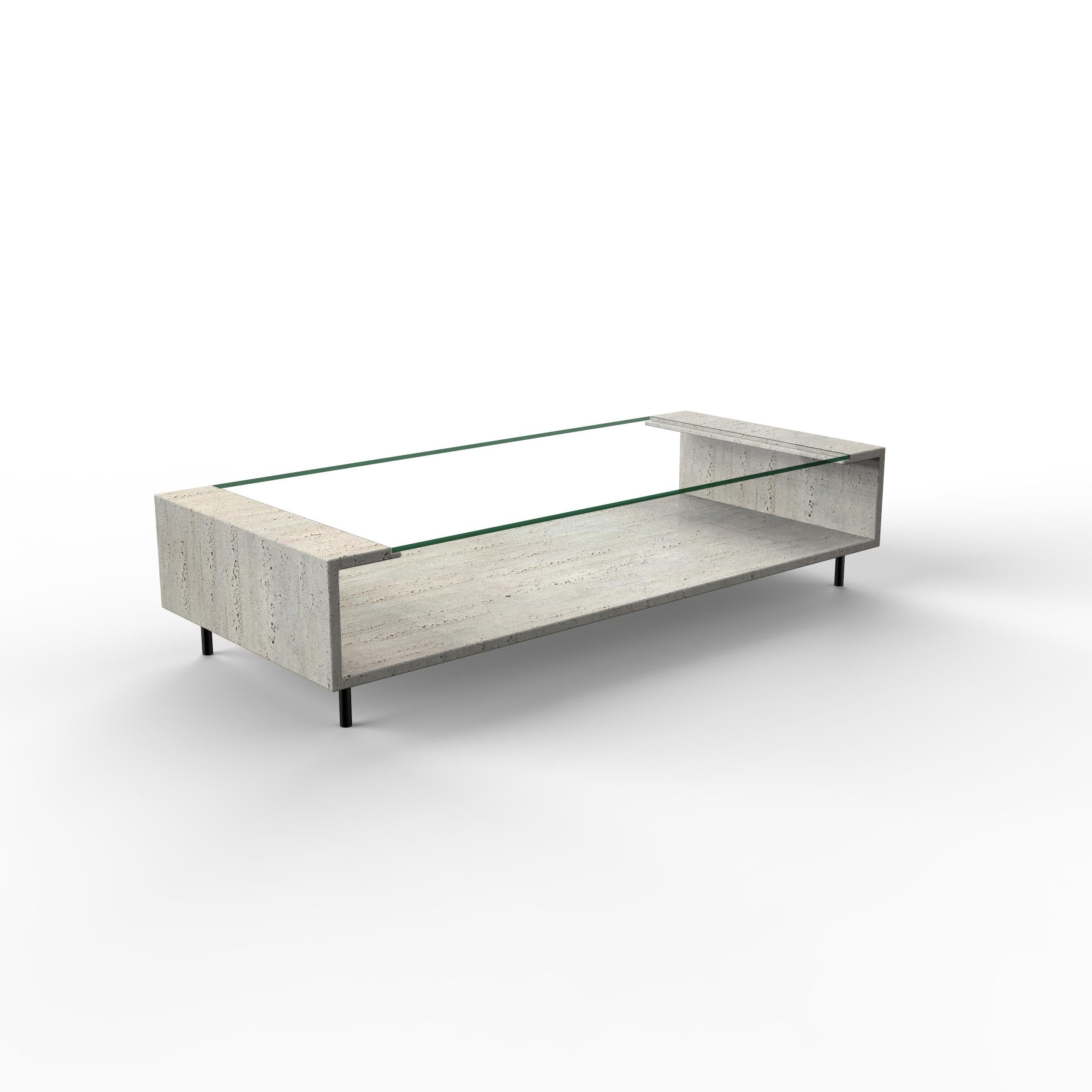 Spanish Manila 2.0 Italian Travertine Marble & Crystal Coffee Table Contemporary Design For Sale