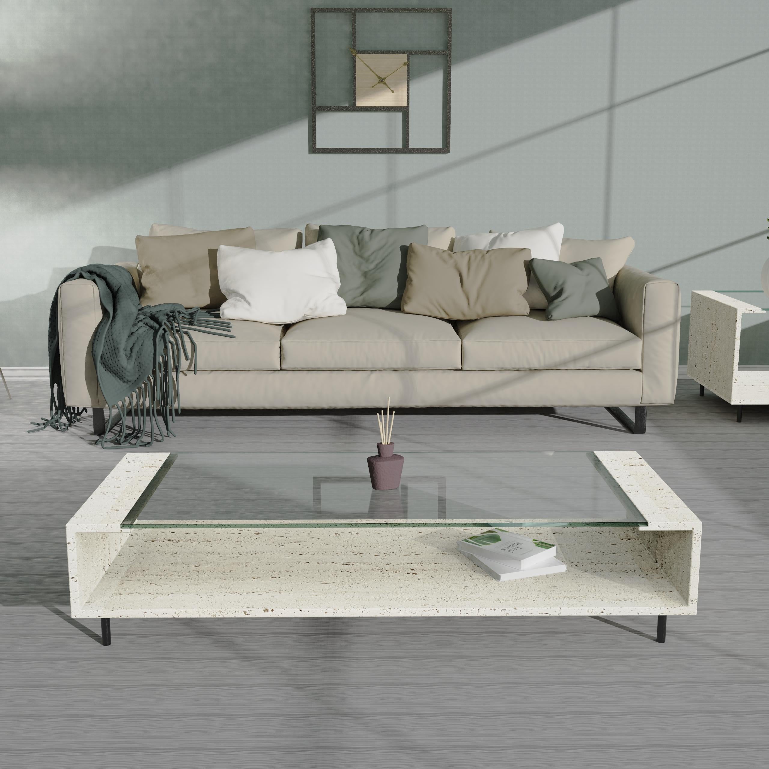 Manila 2.0 Italian Travertine Marble & Crystal Coffee Table Contemporary Design In New Condition For Sale In VALVERDE DEL MAJANO, CL