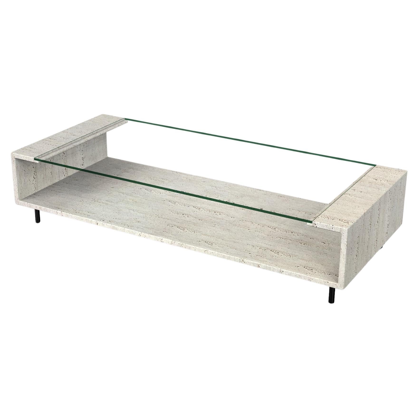 Manila 2.0 Italian Travertine Marble & Crystal Coffee Table Contemporary Design For Sale