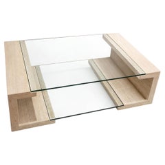 Manila Italian Travertine Marble & Glass Coffee Table Modern Design Moll Spain