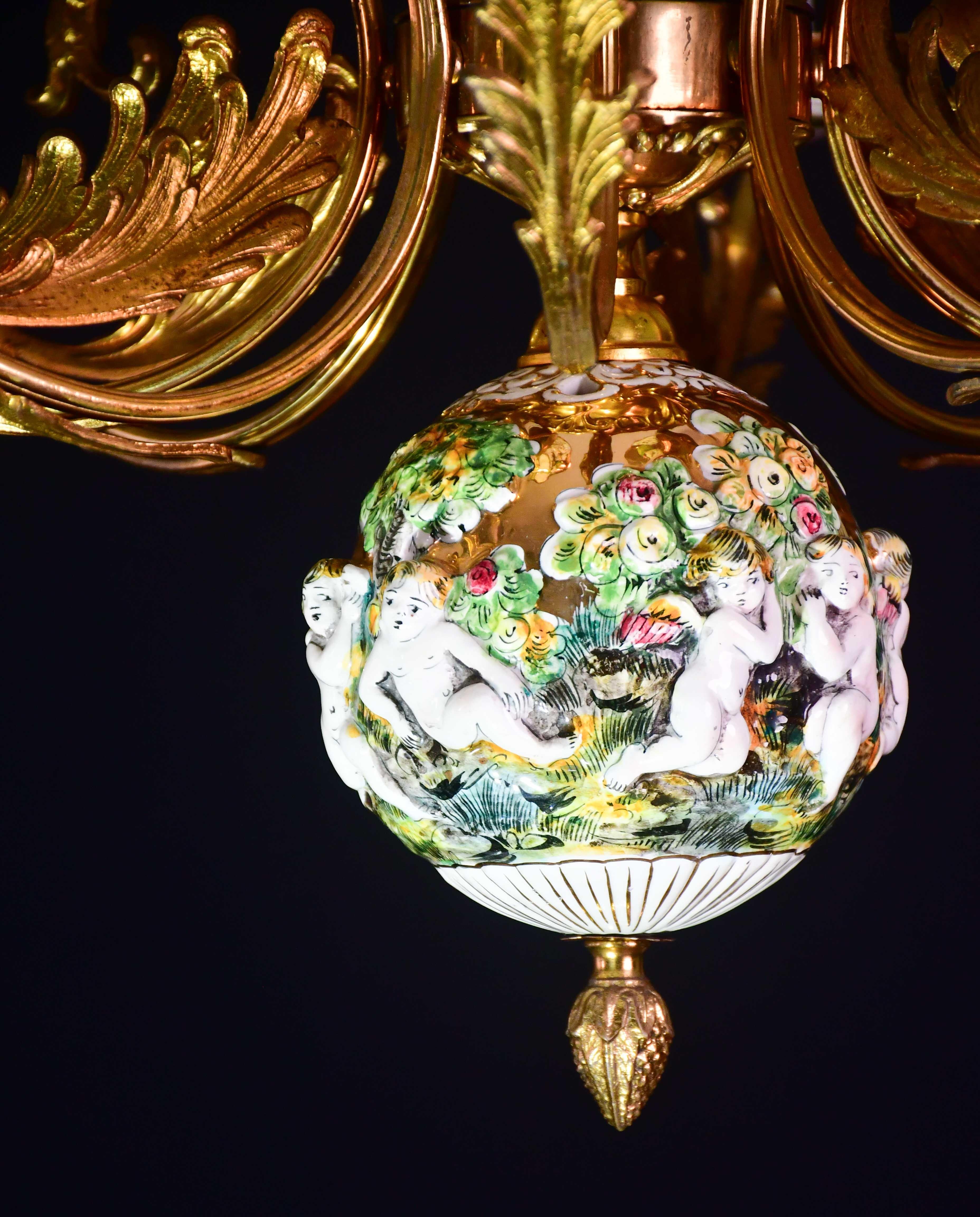 Vintage By, grand lustre italien en céramique vintage à 12 lumières, 1960 en vente 7