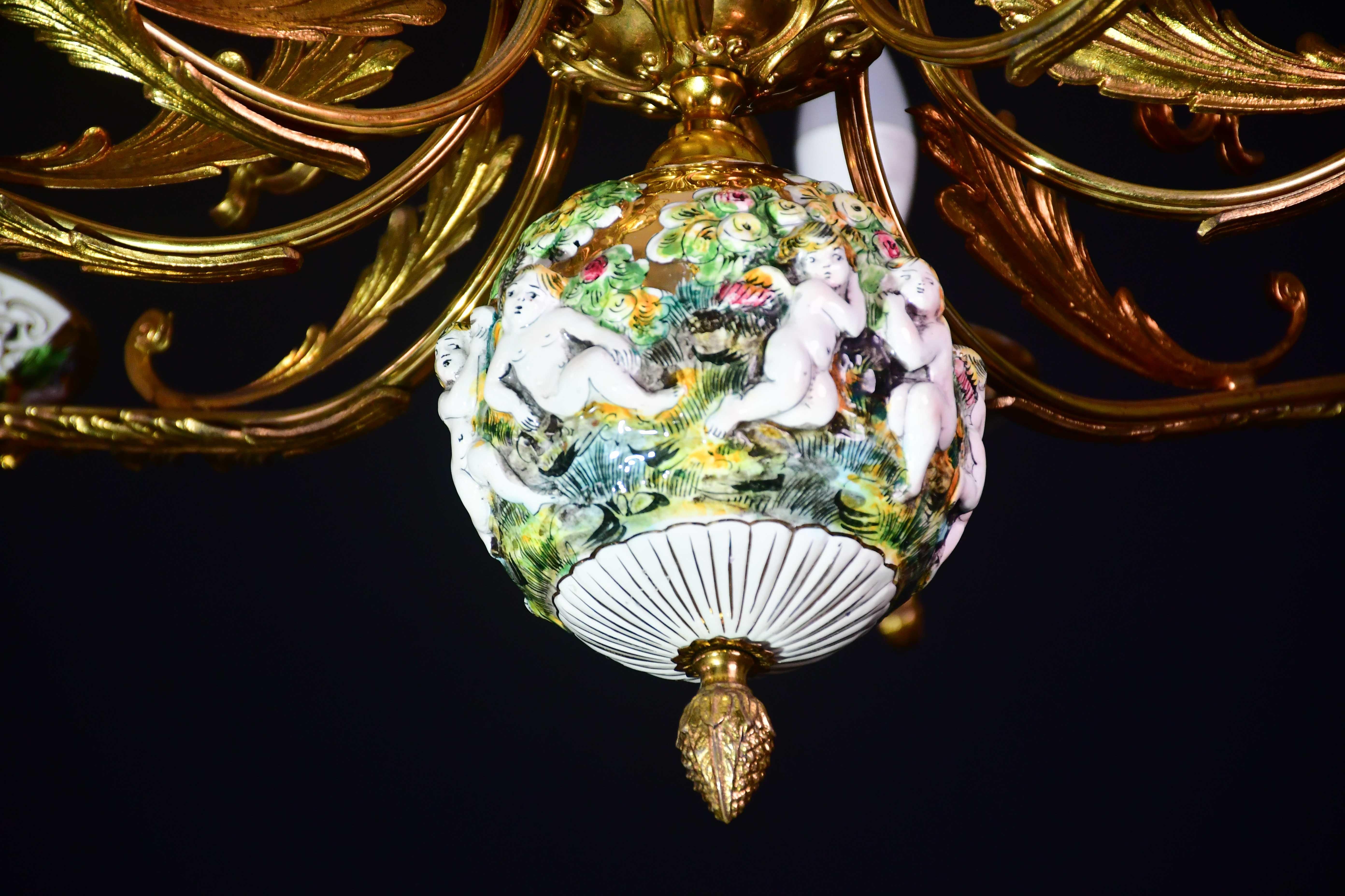 Vintage By, grand lustre italien en céramique vintage à 12 lumières, 1960 en vente 9