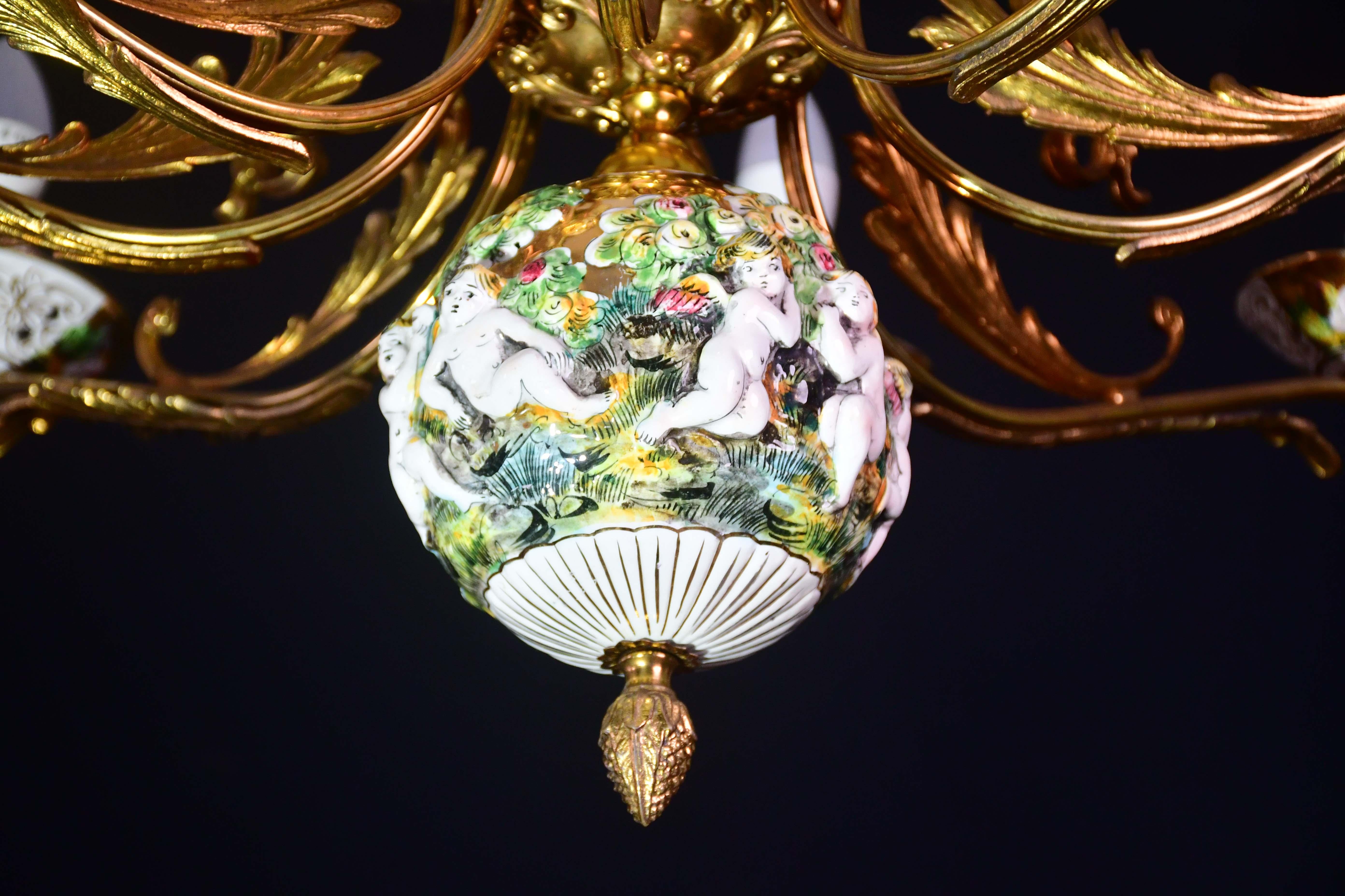 Vintage By, grand lustre italien en céramique vintage à 12 lumières, 1960 en vente 11