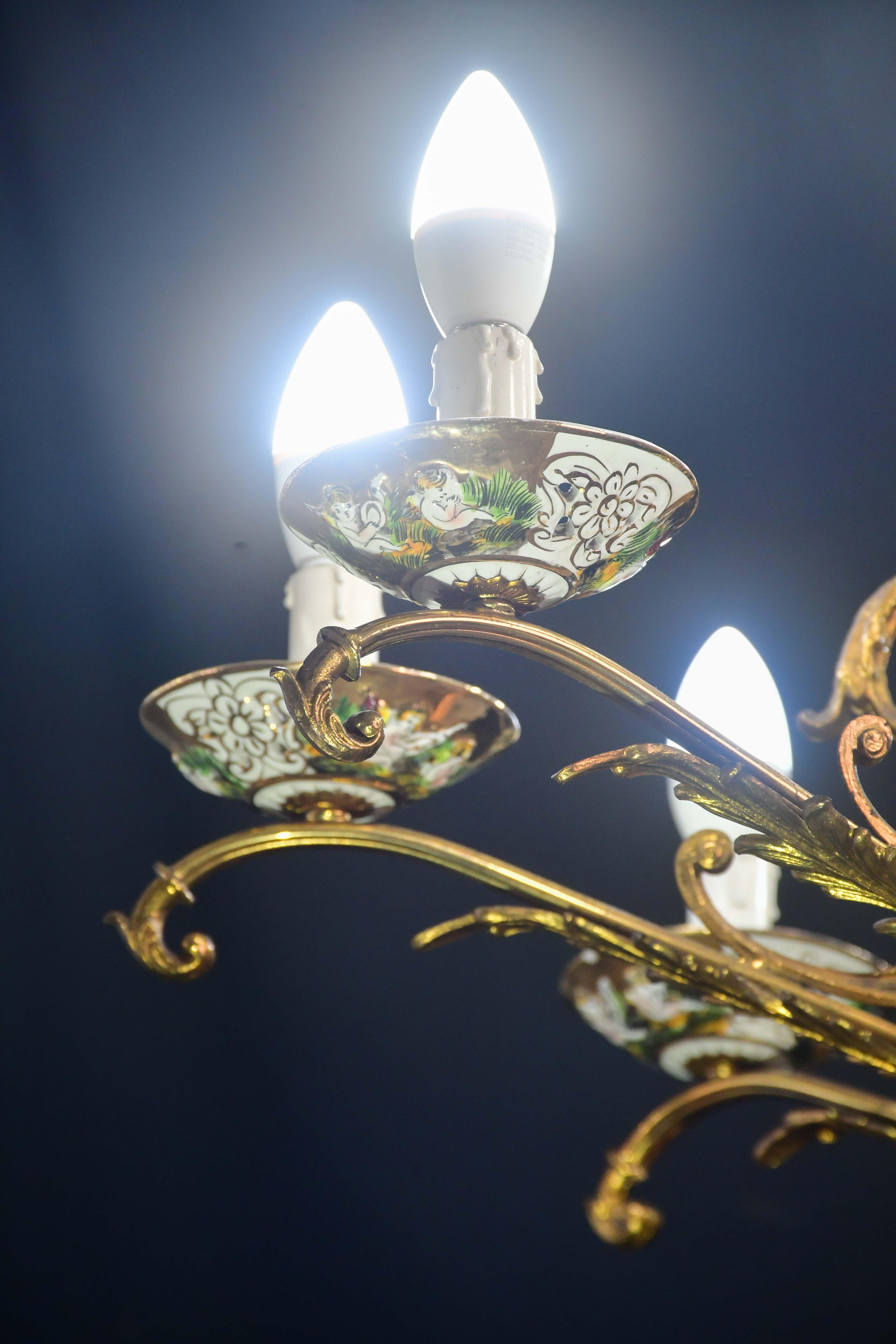 Céramique Vintage By, grand lustre italien en céramique vintage à 12 lumières, 1960 en vente