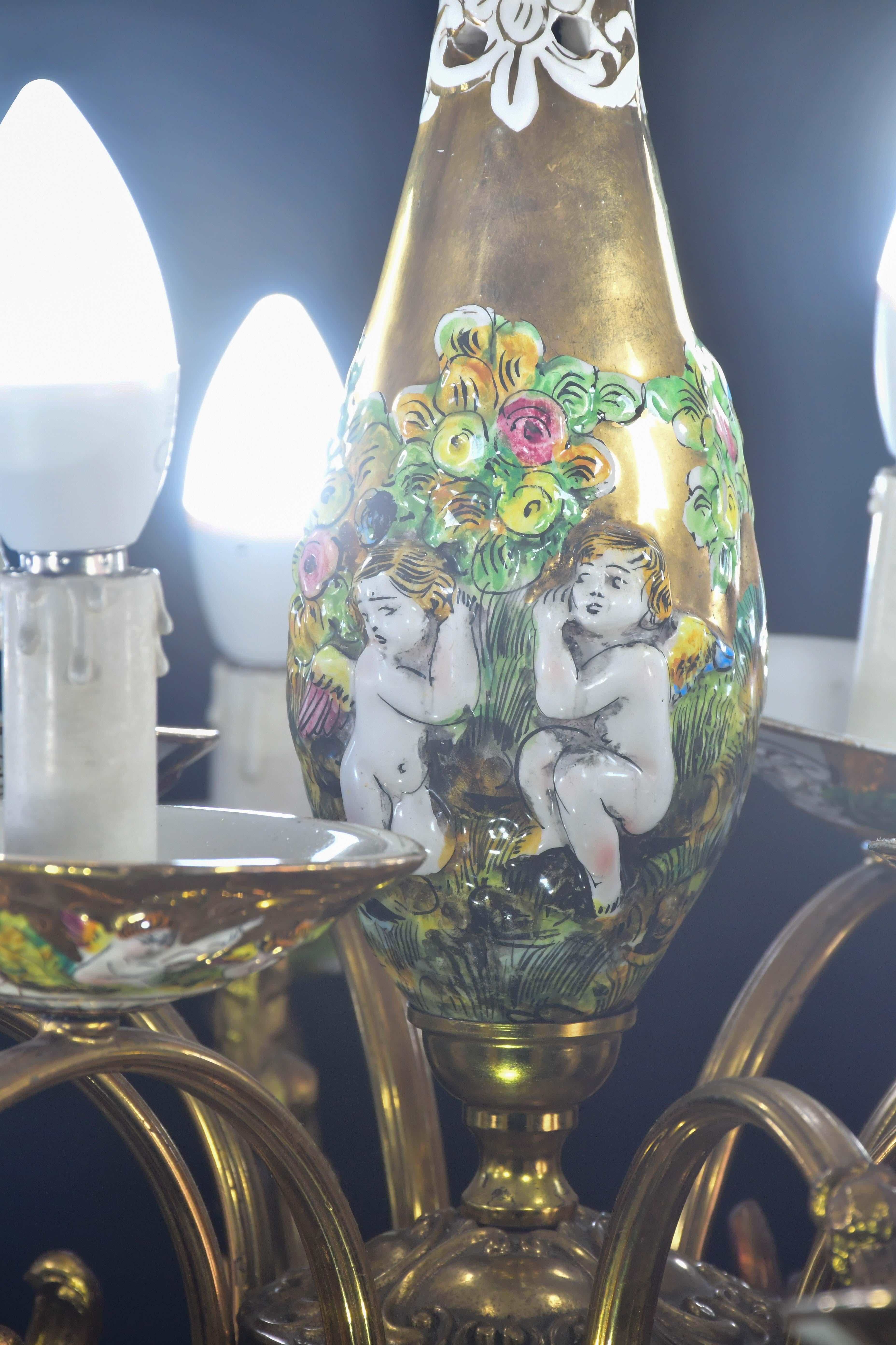 Vintage By, grand lustre italien en céramique vintage à 12 lumières, 1960 en vente 1