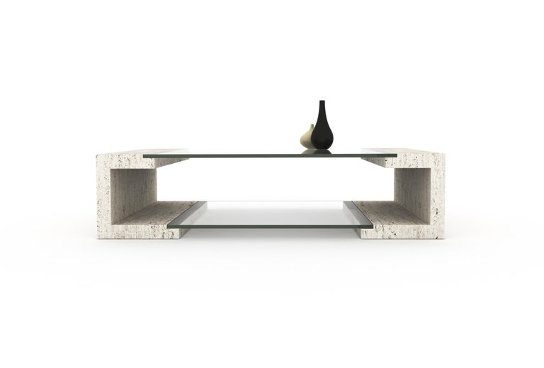 Manila Marble Travertine and Crystal Coffee Table Design Joaquín Moll