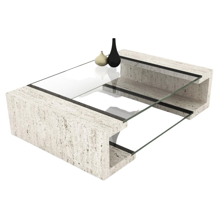Manila Marble Travertine and Crystal Coffee Table Design Joaquín Moll