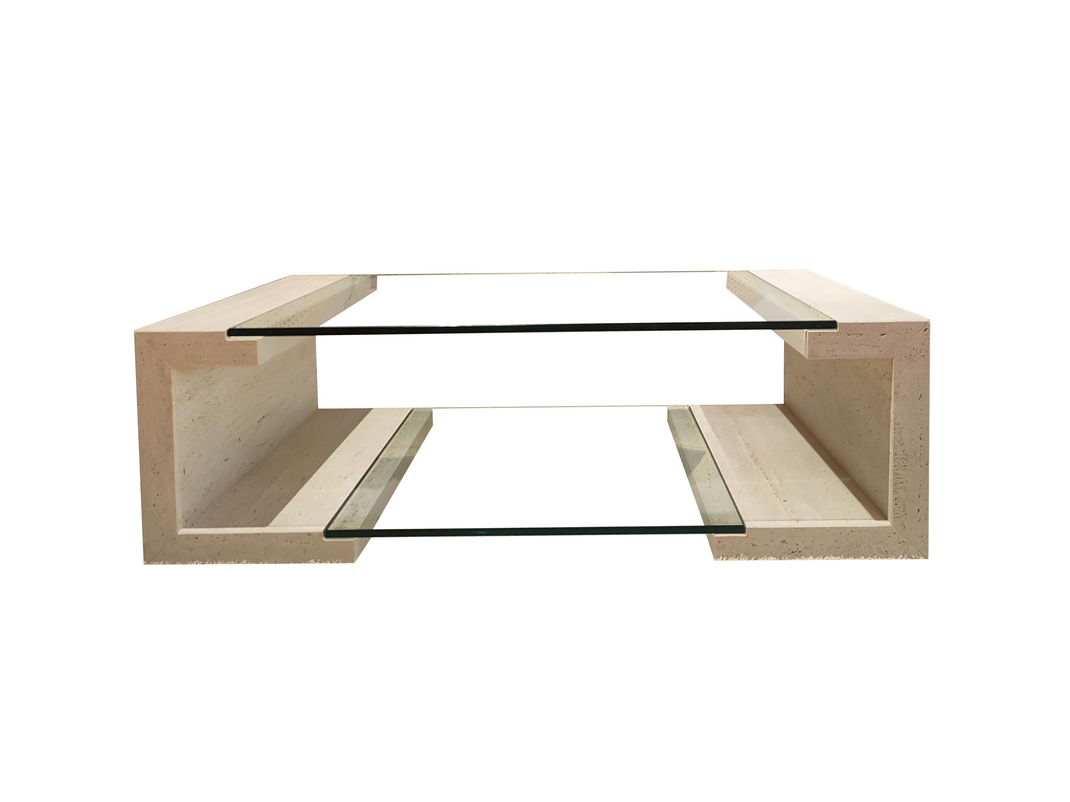 Modern Manila Marble Travertine & Crystal Coffee Table Design Joaquín Moll Meddel Spain For Sale