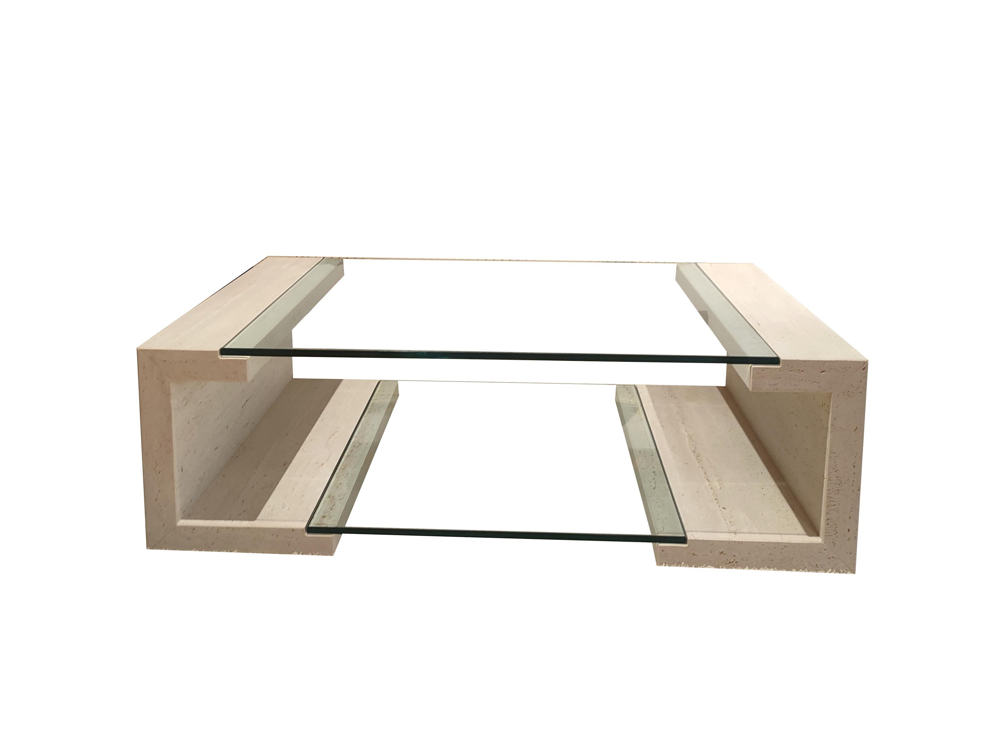 Spanish Manila Marble Travertine & Crystal Coffee Table Design Joaquín Moll Meddel Spain For Sale