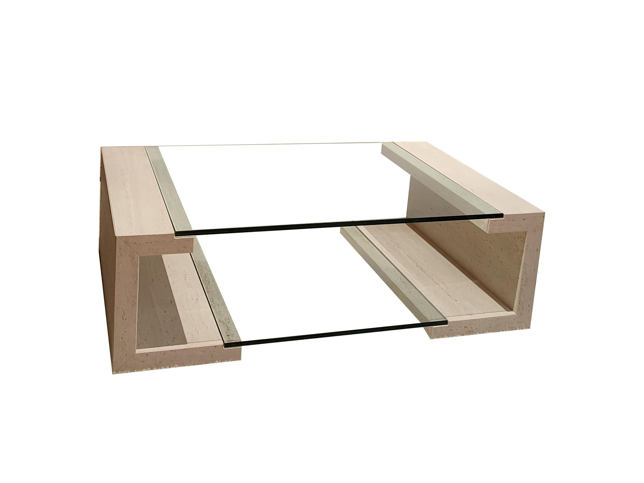 Hand-Crafted Manila Marble Travertine & Crystal Coffee Table Design Joaquín Moll Meddel Spain For Sale