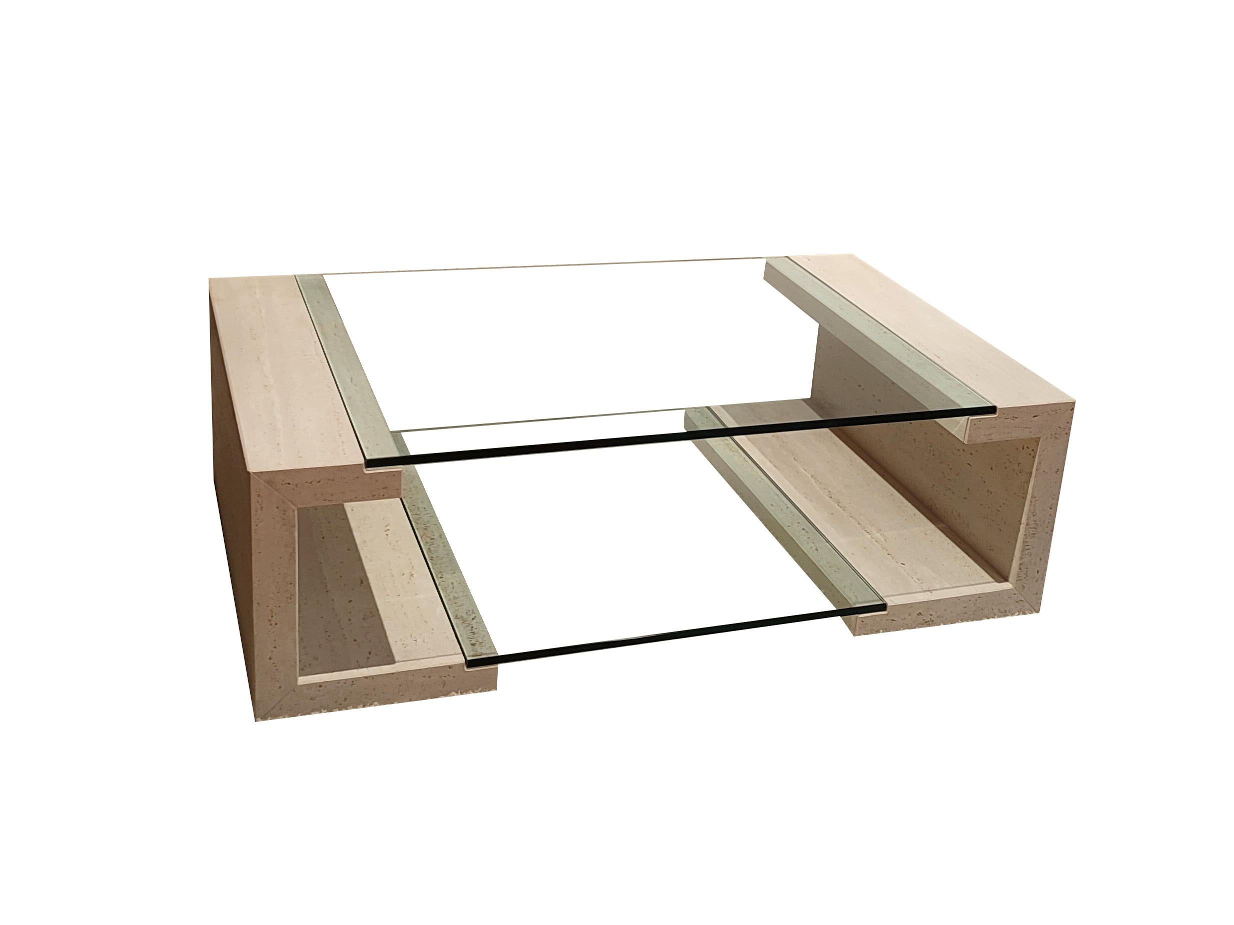 Manila Marble Travertine & Crystal Coffee Table Design Joaquín Moll Meddel Spain In New Condition For Sale In VALVERDE DEL MAJANO, CL