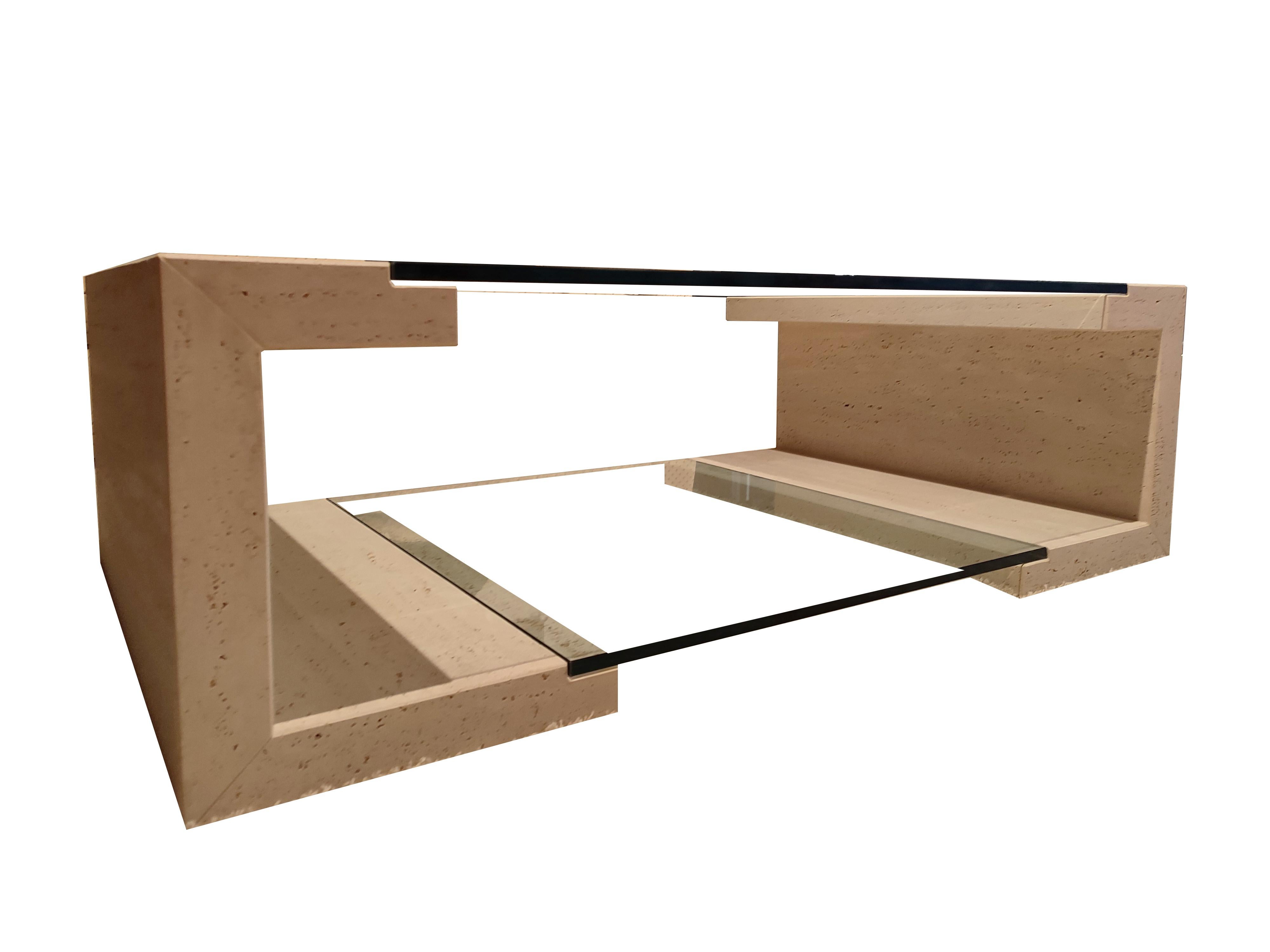 Contemporary Manila Marble Travertine & Crystal Coffee Table Design Joaquín Moll Meddel Spain For Sale