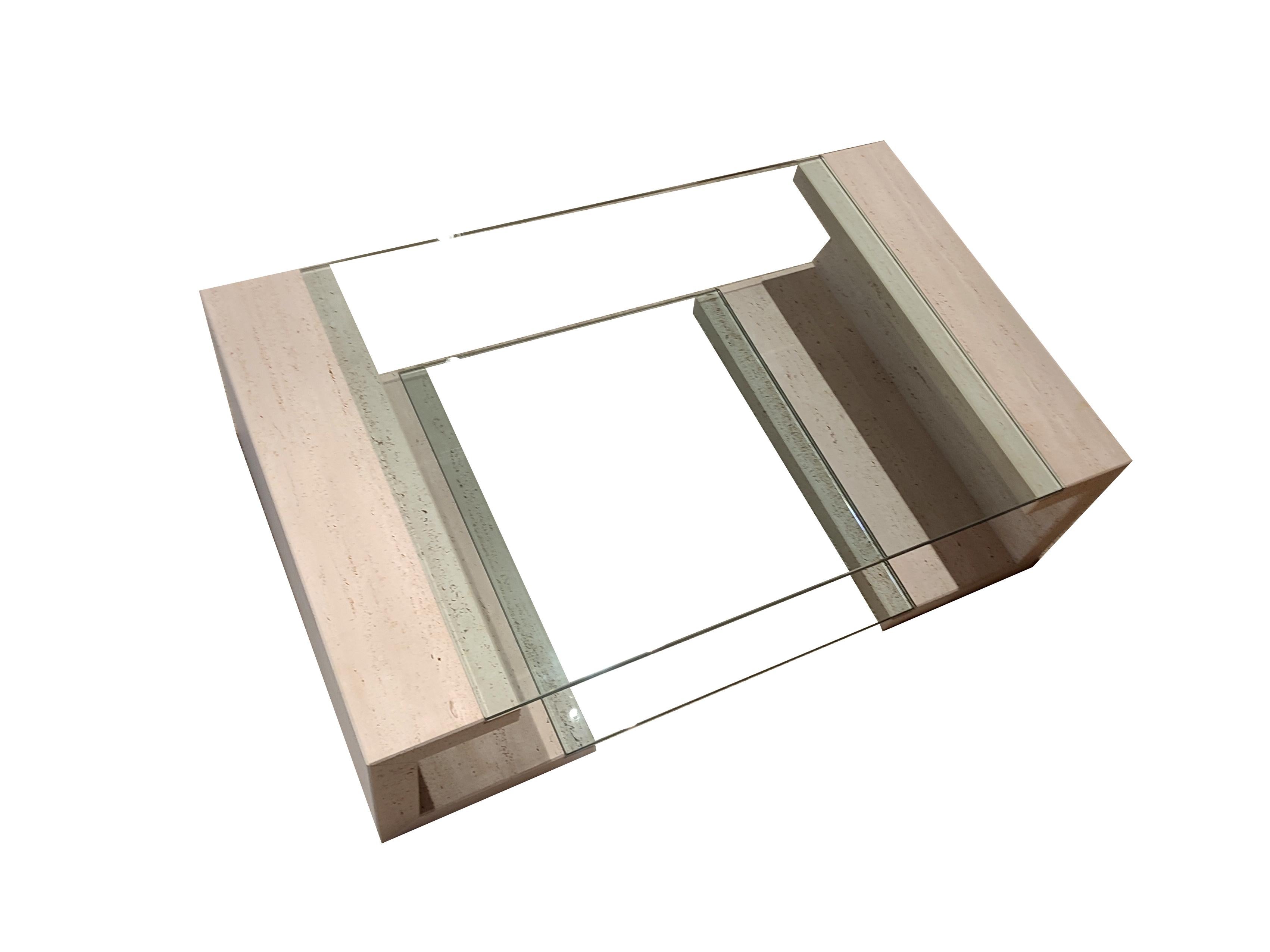 Manila Marble Travertine & Crystal Coffee Table Design Joaquín Moll Meddel Spain For Sale 1