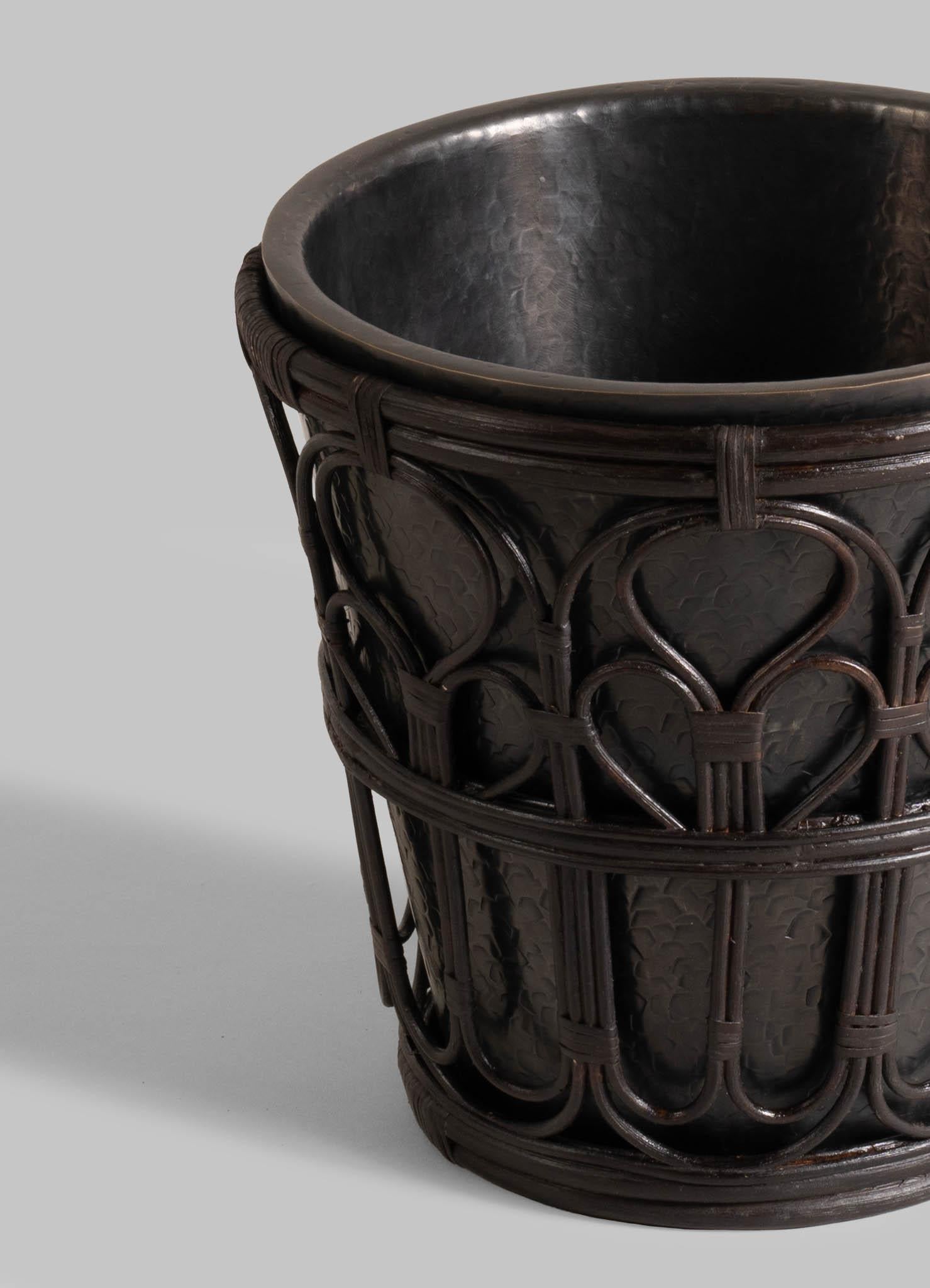 Hand-Crafted Manipur Champagne Bucket in Brass and Cane, Viya By Vikram Goyal For Sale