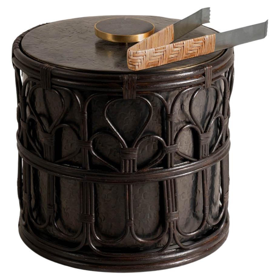 Manipur Ice Bucket Large in Brass & Cane, Viya By Vikram Goyal For Sale