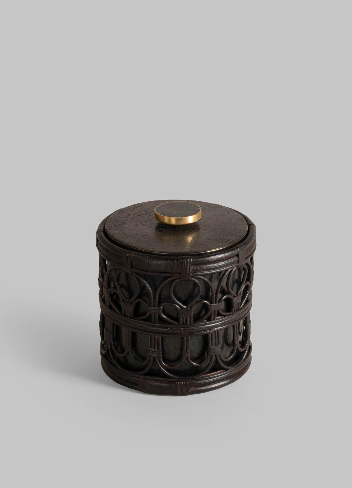 Indian Manipur Ice Bucket Small in Brass & Cane, Viya By Vikram Goyal For Sale