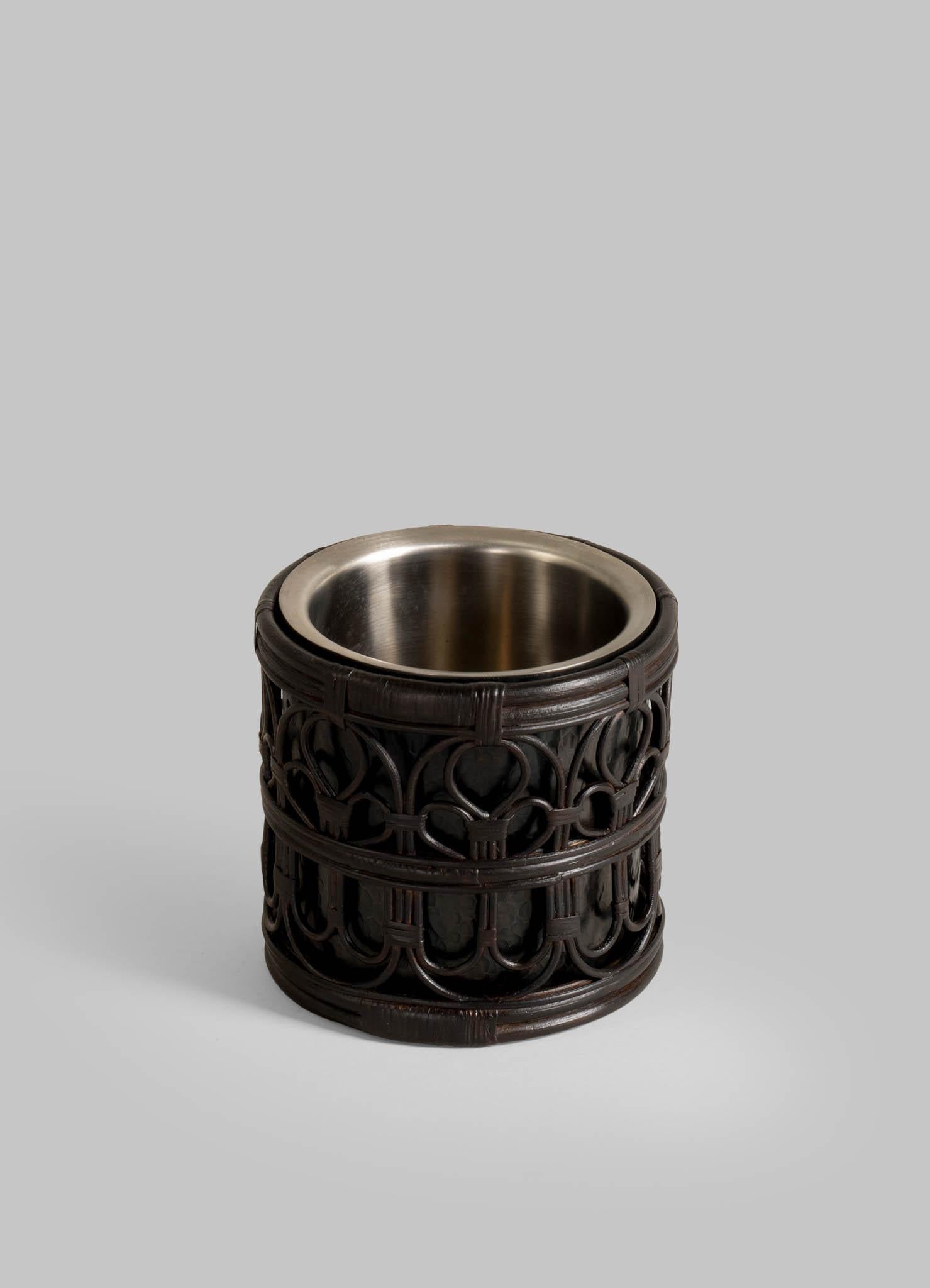 Manipur Ice Bucket Small in Brass & Cane, Viya By Vikram Goyal In New Condition For Sale In Noida, DL
