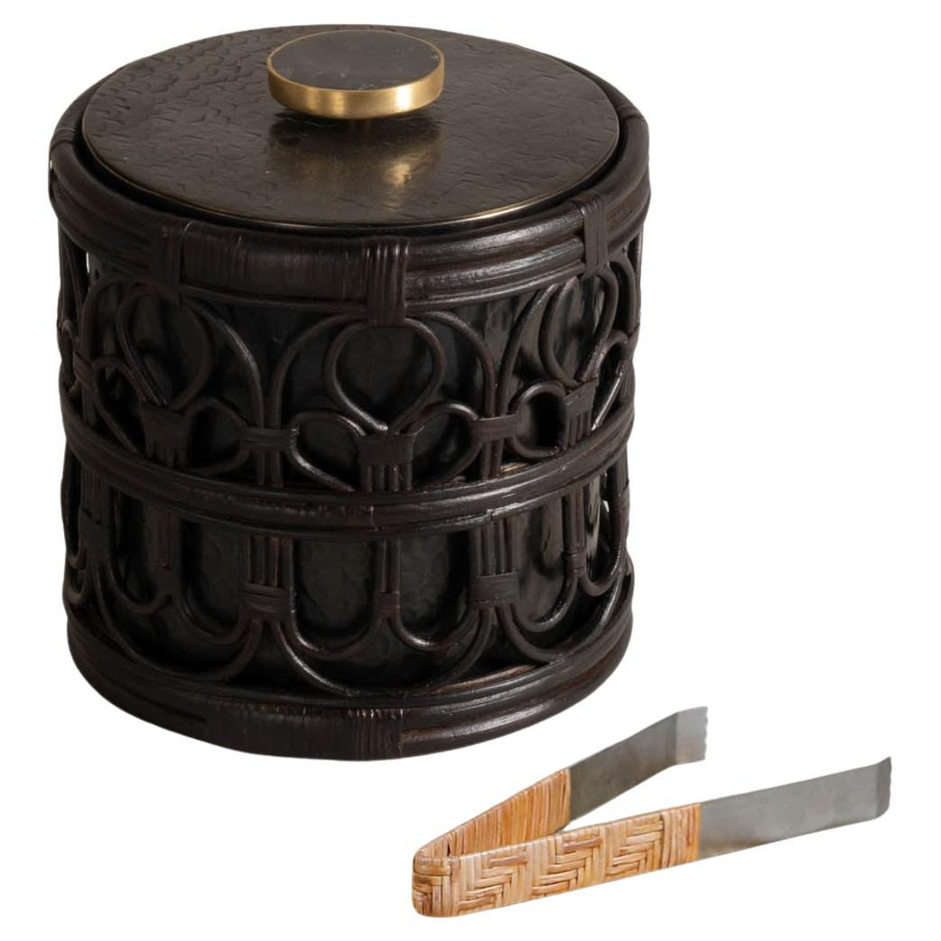 Manipur Ice Bucket Small in Brass & Cane, Viya By Vikram Goyal For Sale