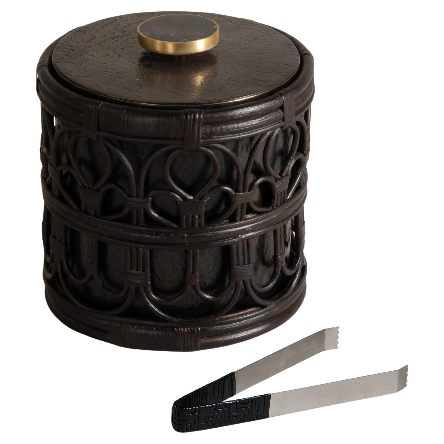 Manipur Ice Bucket Small in Brass & Cane, Viya By Vikram Goyal